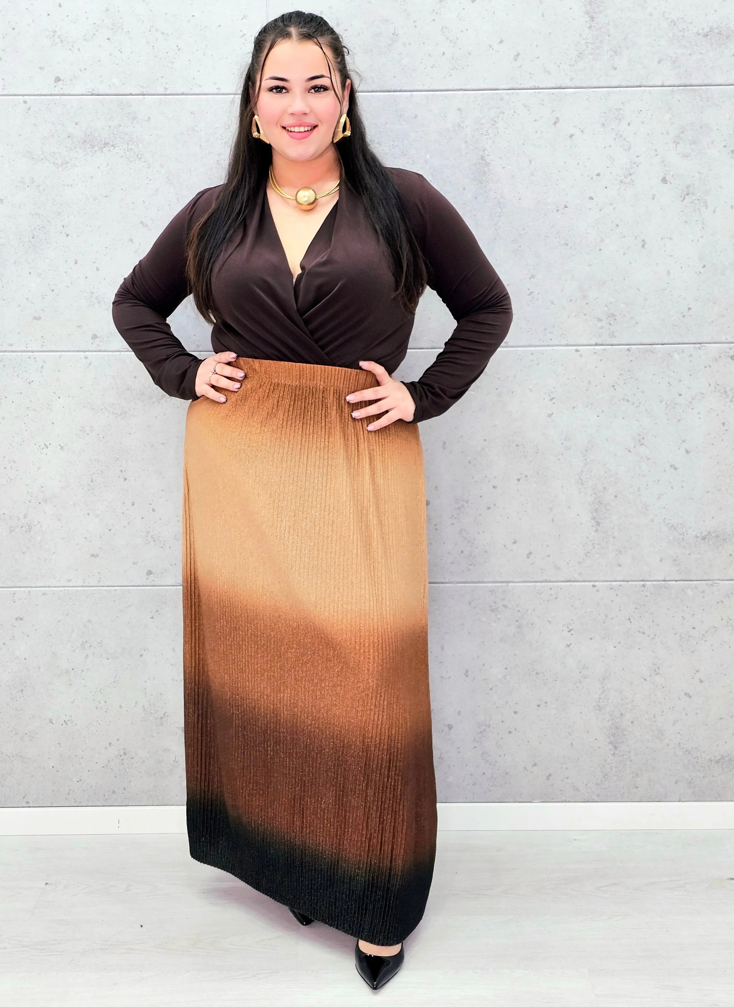 Plisowana spódnica maxi ombre plus size Stylowa XL