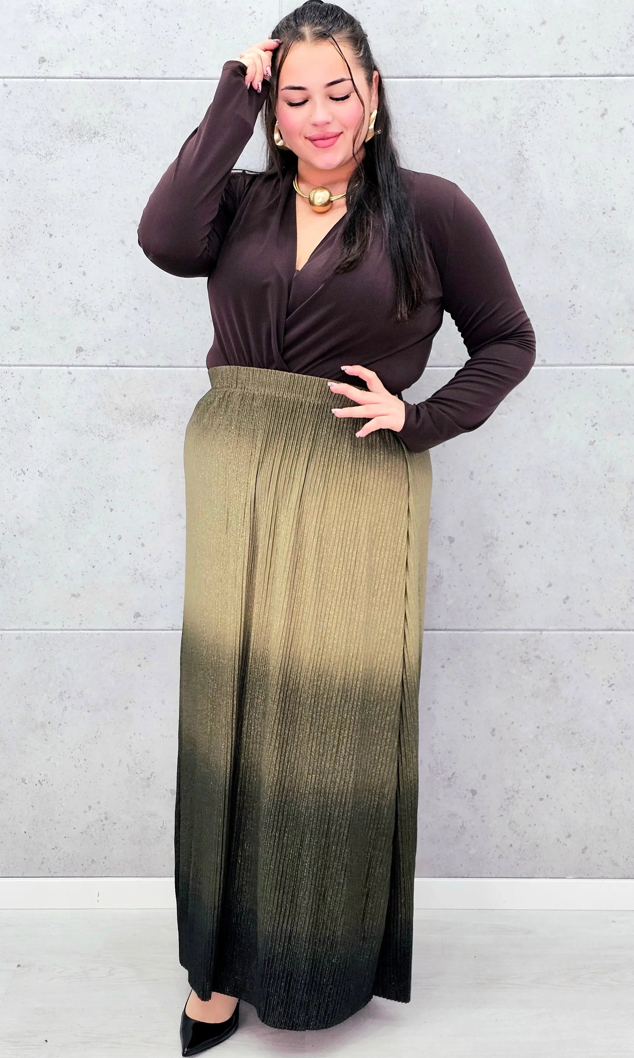 Plisowana spódnica maxi ombre plus size Stylowa XL