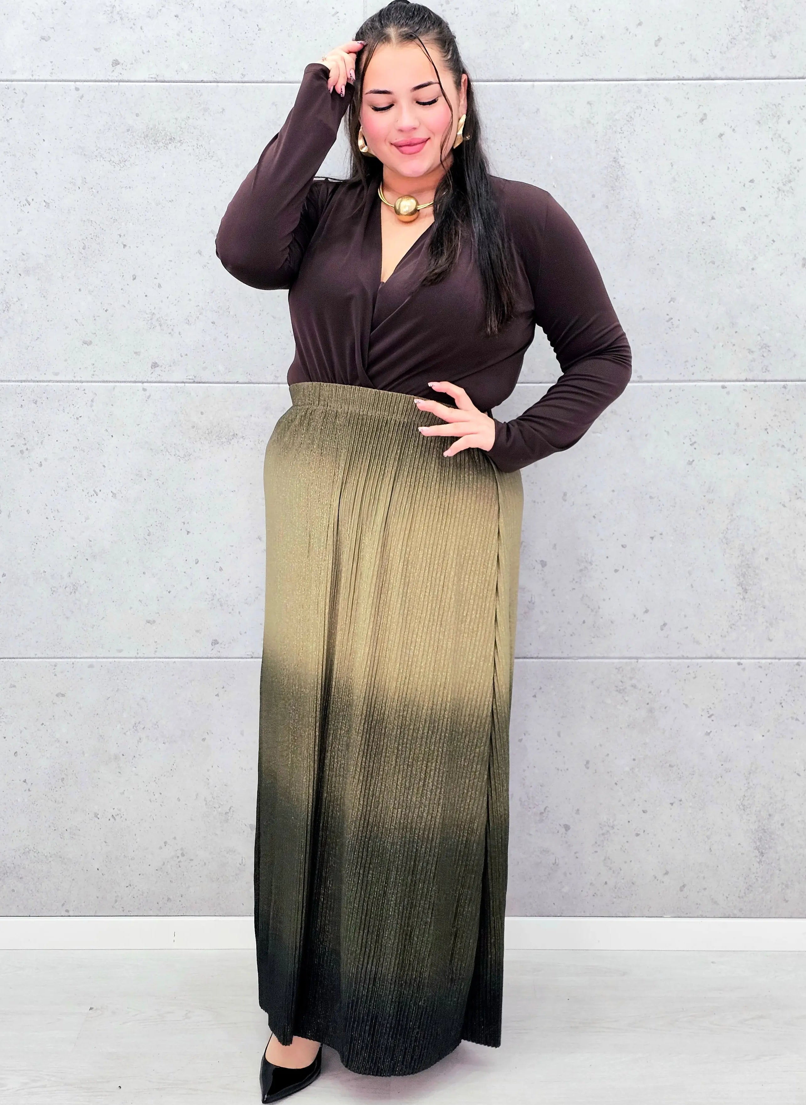 Plisowana spódnica maxi ombre plus size Stylowa XL