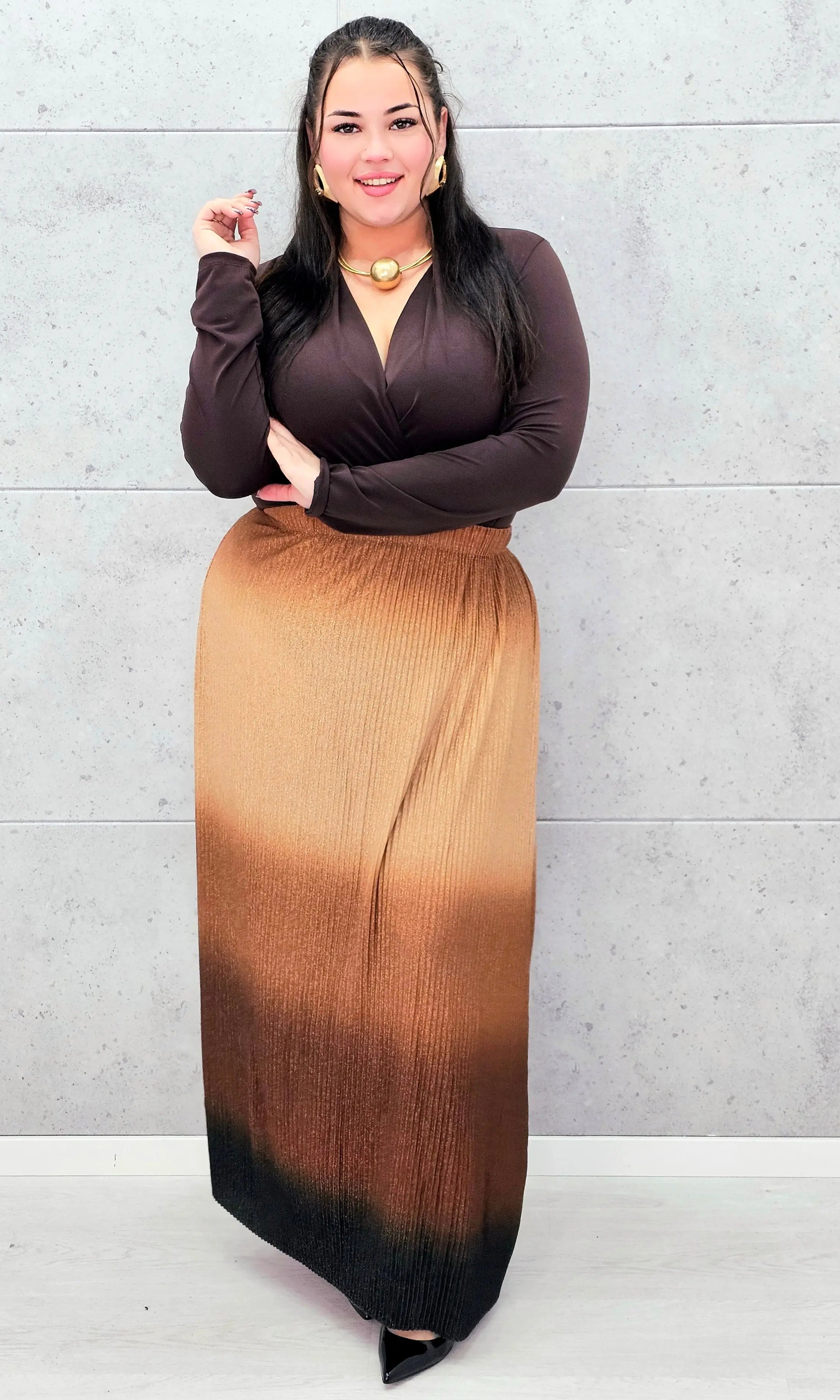 Plisowana spódnica maxi ombre plus size Stylowa XL