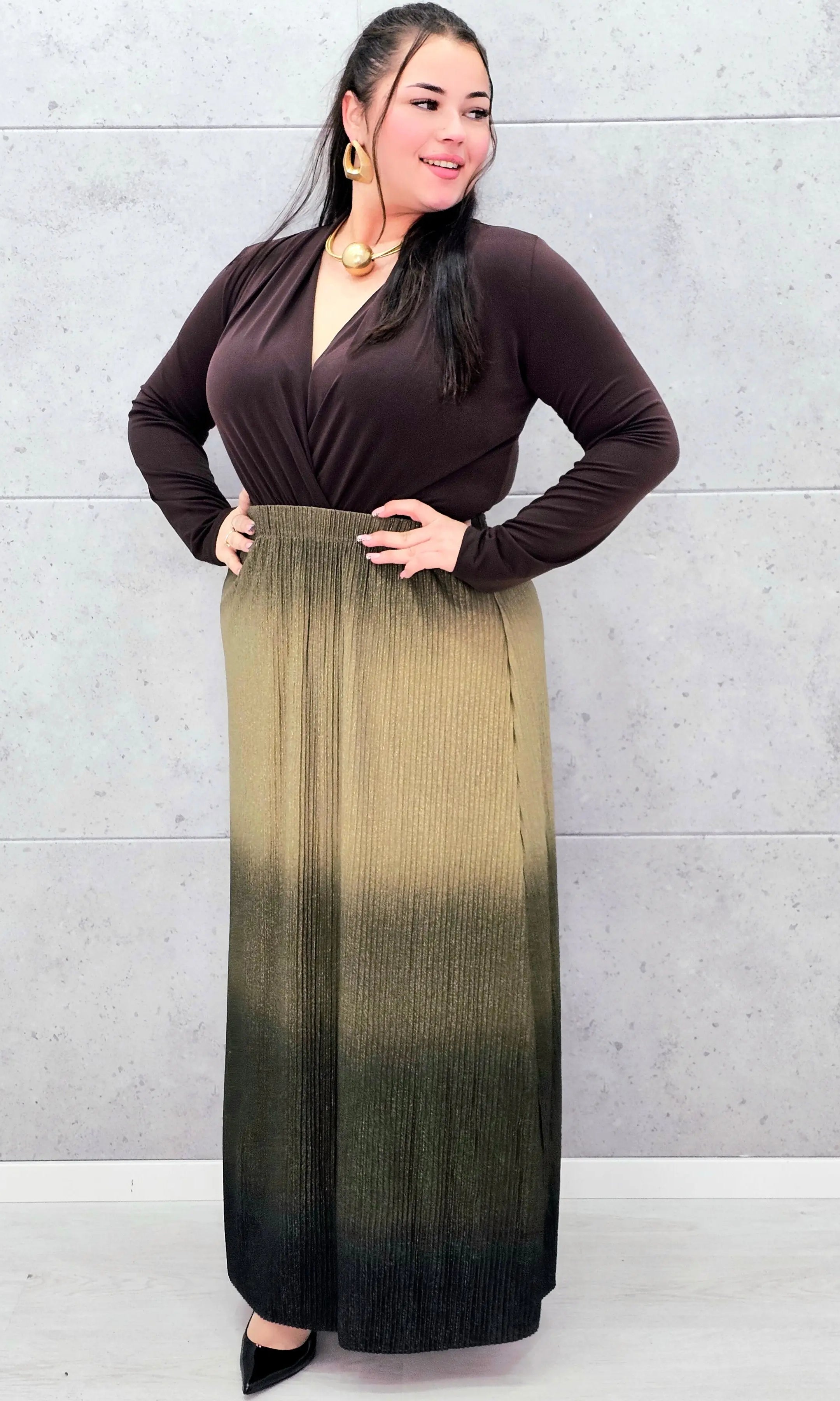 Plisowana spódnica maxi ombre plus size Stylowa XL