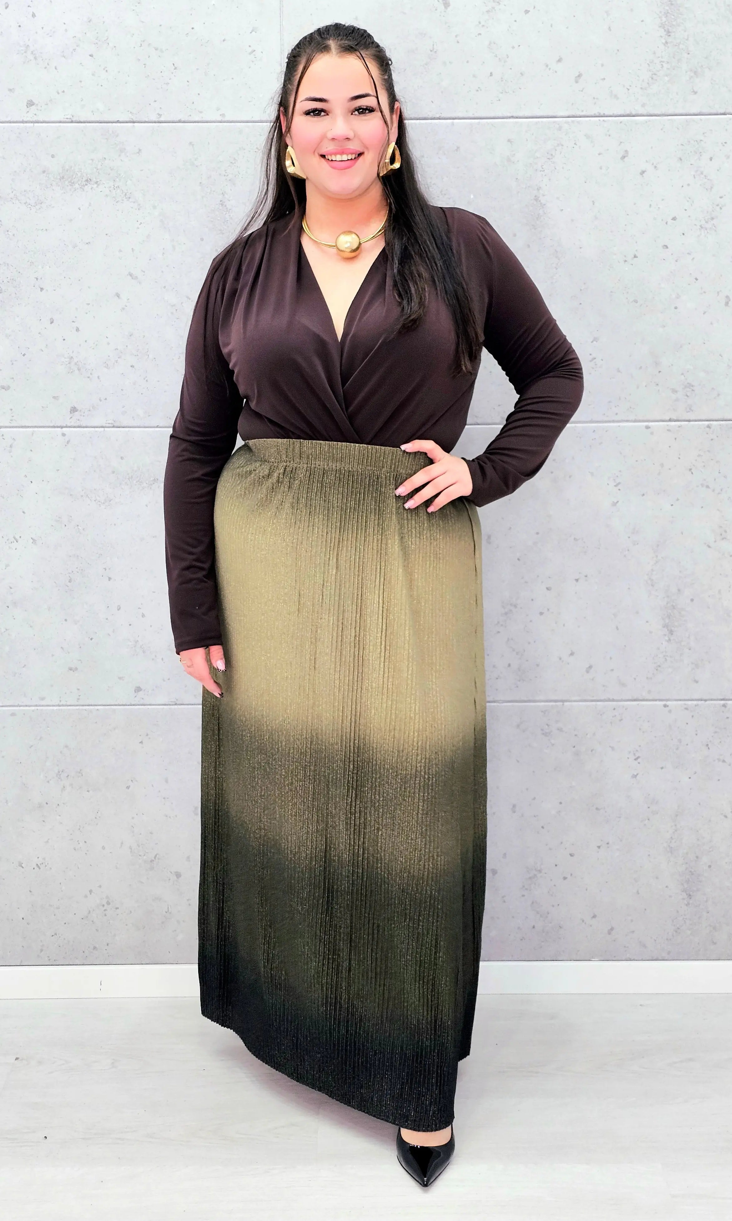 Plisowana spódnica maxi ombre plus size Stylowa XL