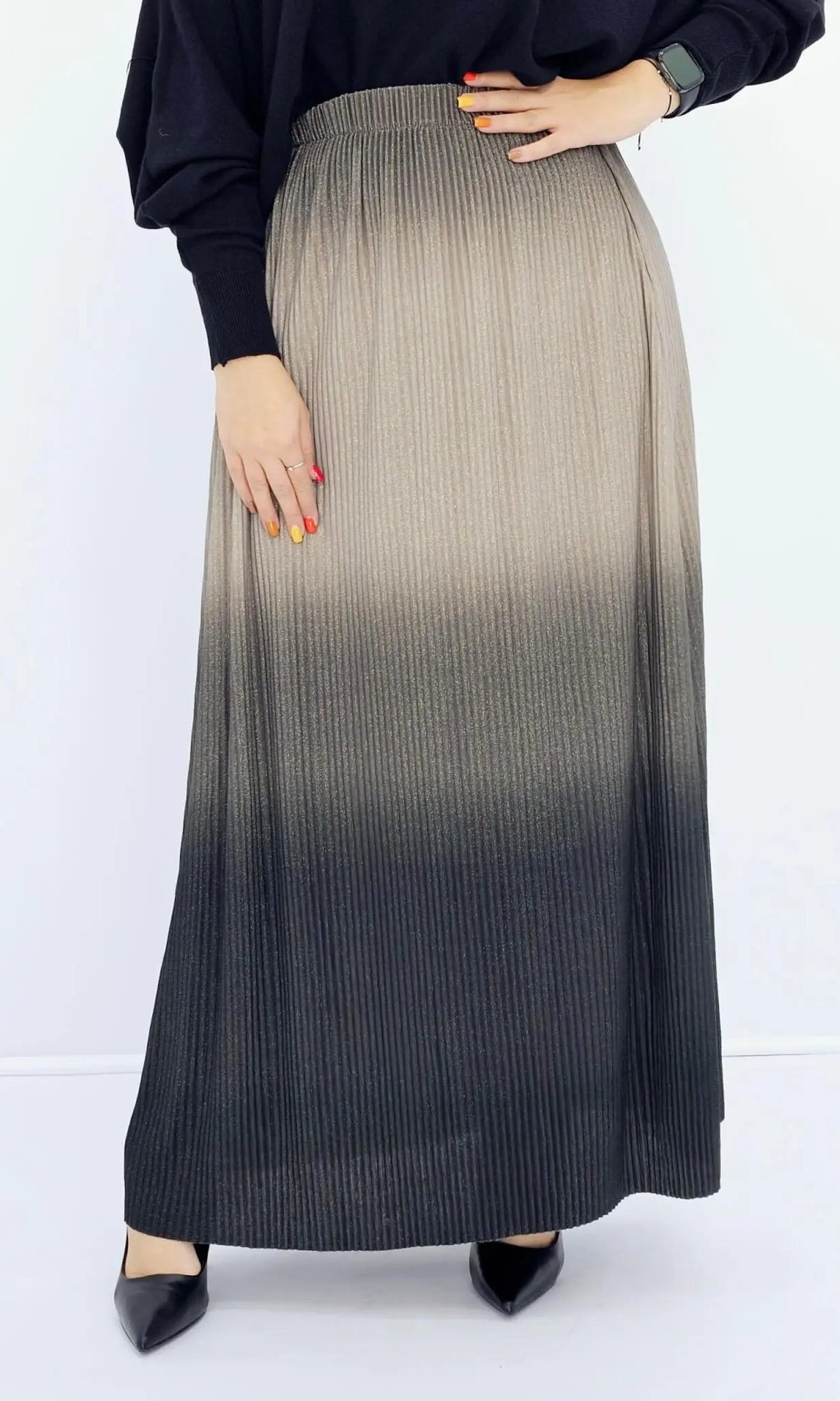 Plisowana spódnica ombre - szaro/czarna Stylowa XL