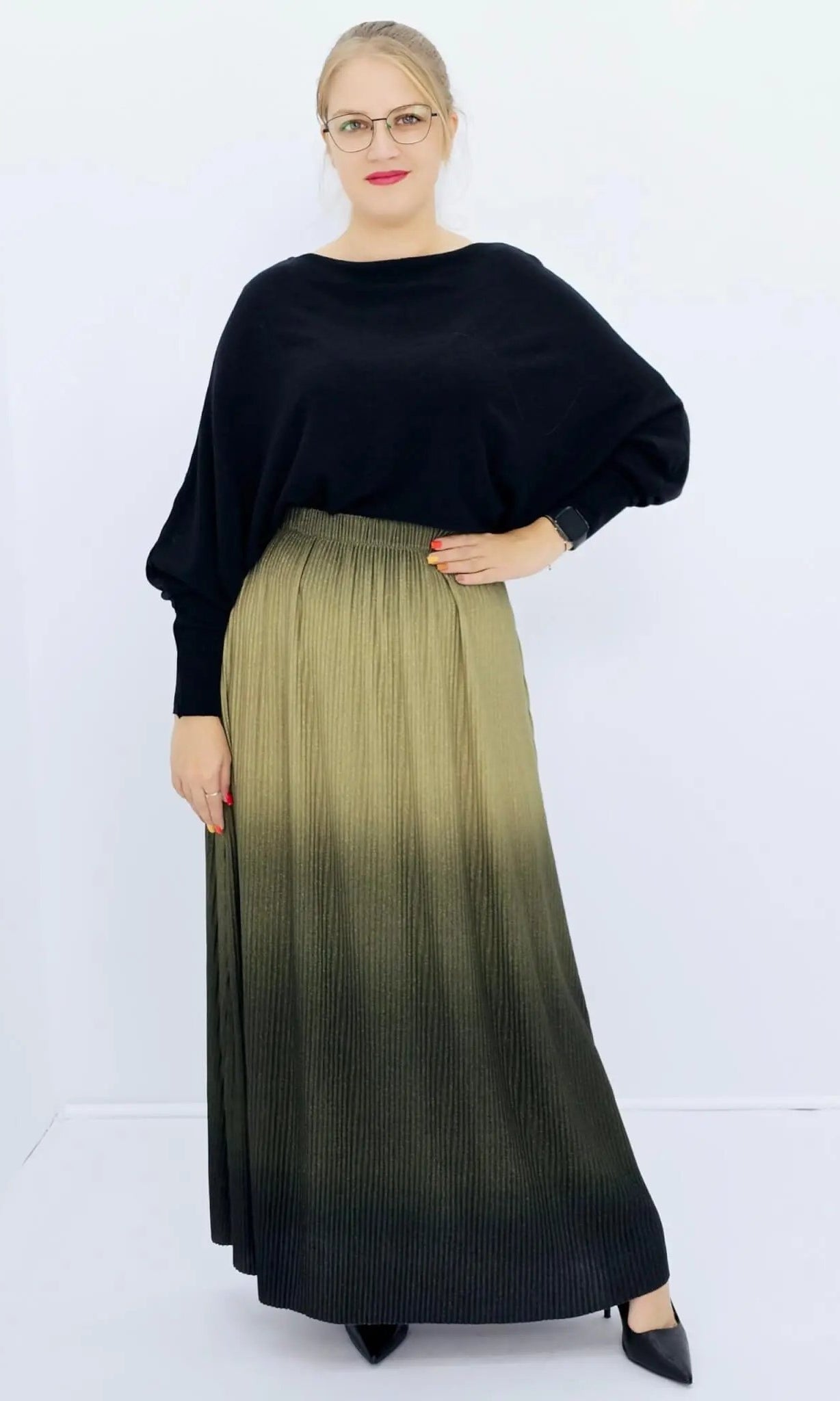 Plisowana spódnica ombre - zielona Stylowa XL