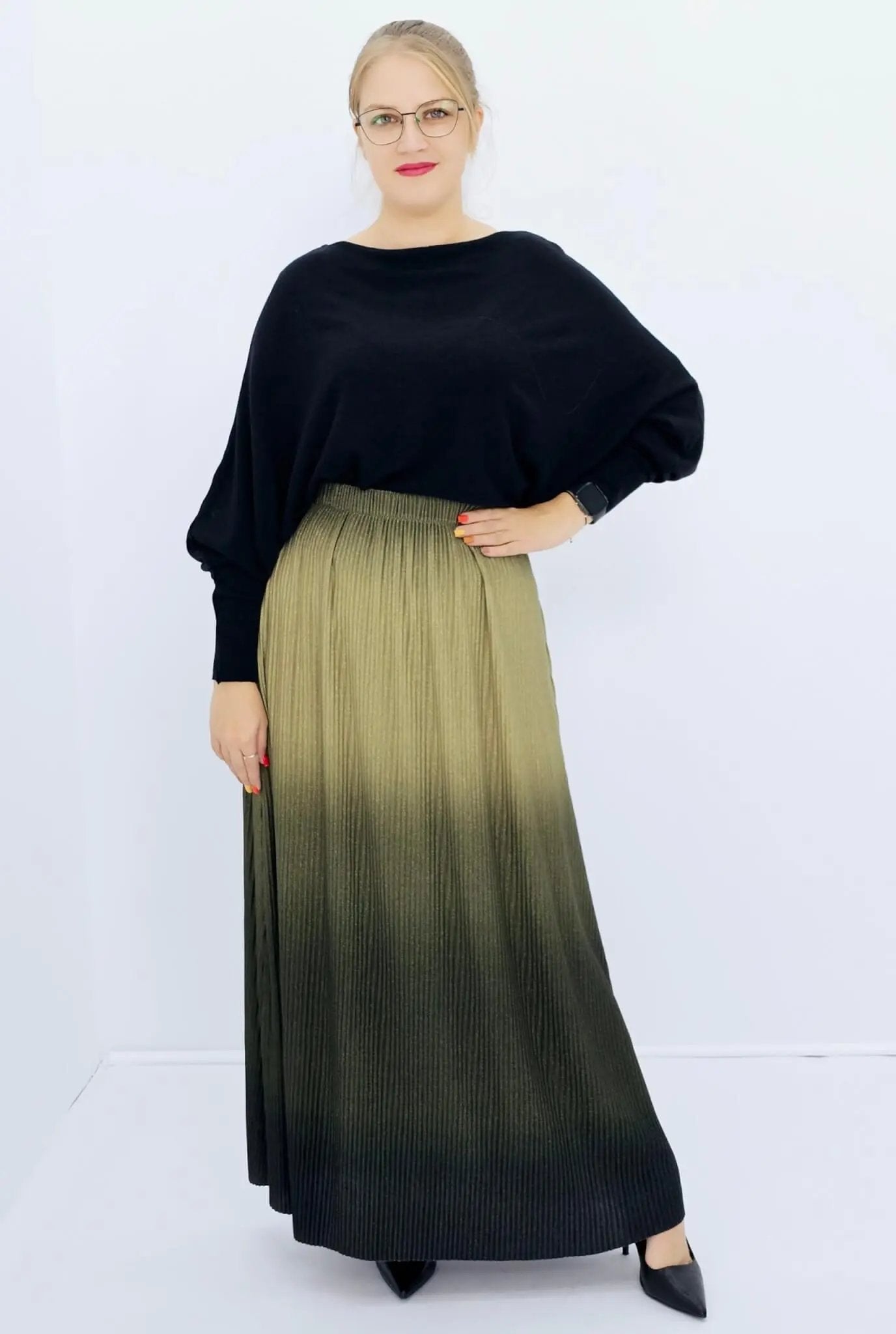 Plisowana spódnica ombre - zielona Stylowa XL