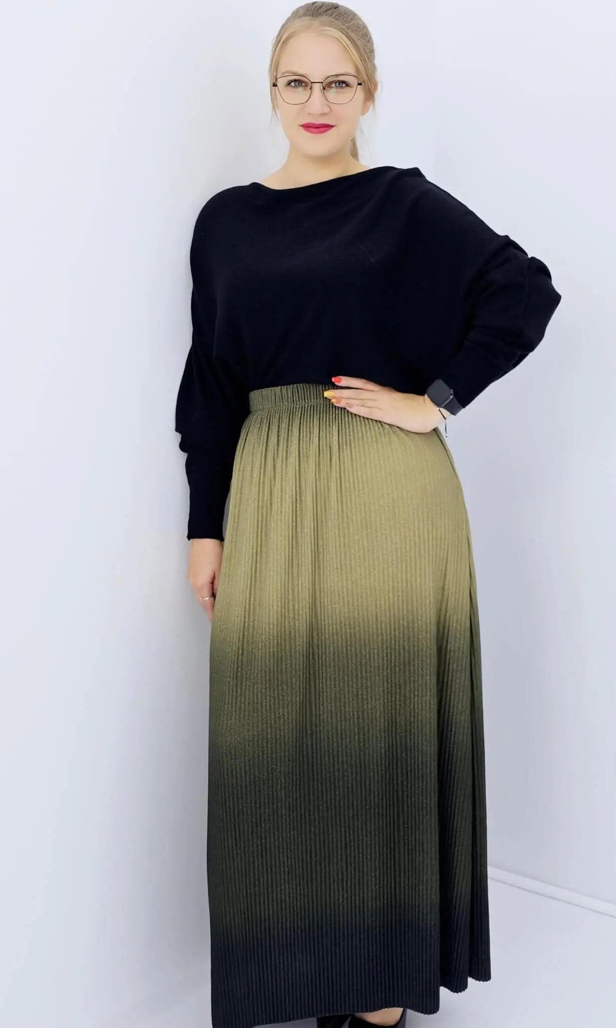 Plisowana spódnica ombre - zielona Stylowa XL