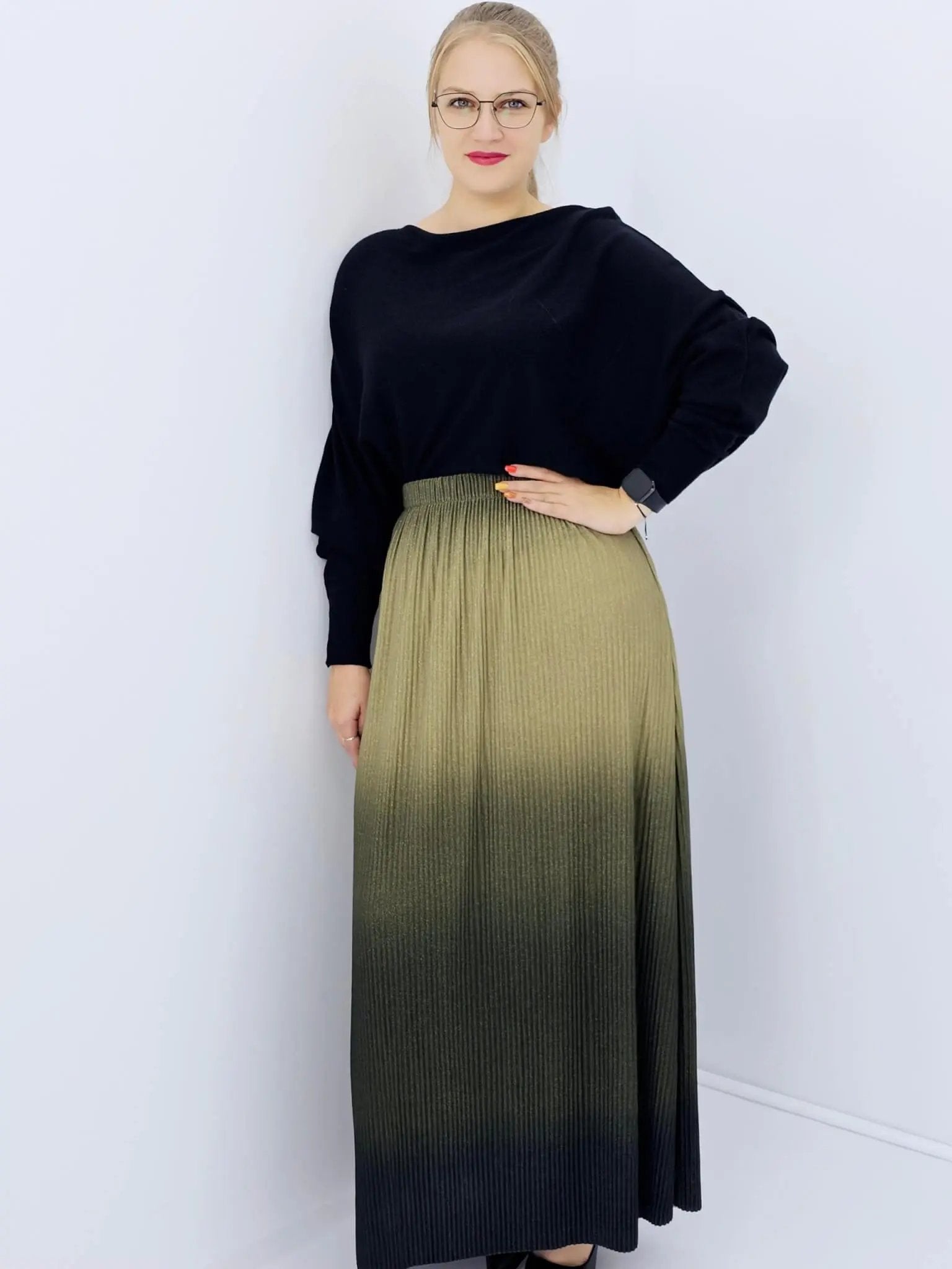 Plisowana spódnica ombre - zielona Stylowa XL