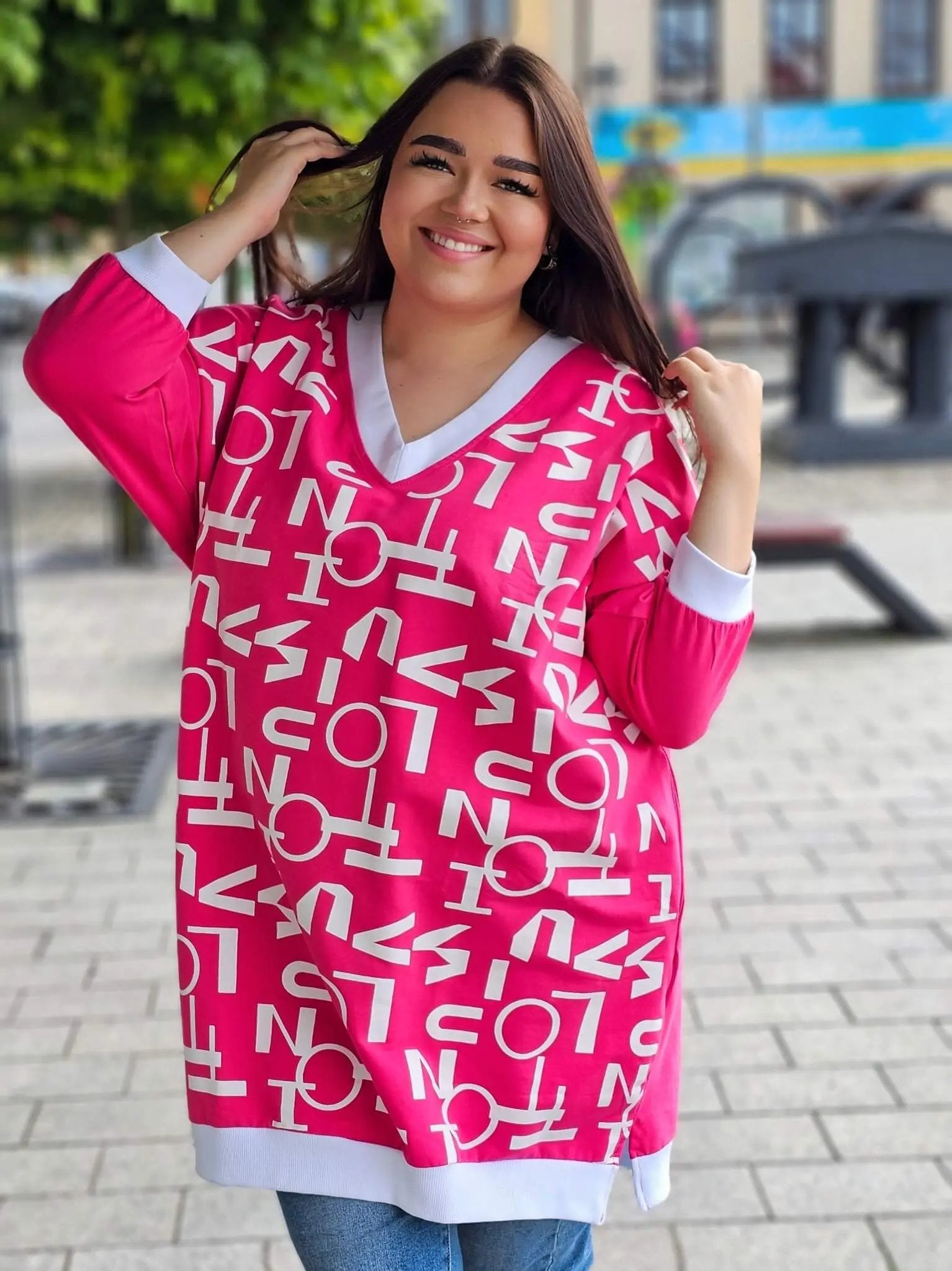 Różowa tunika z napisem "LOVE" Stylowa XL