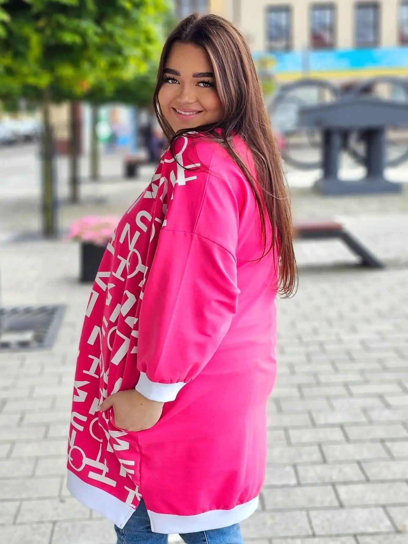 Różowa tunika z napisem "LOVE" Stylowa XL