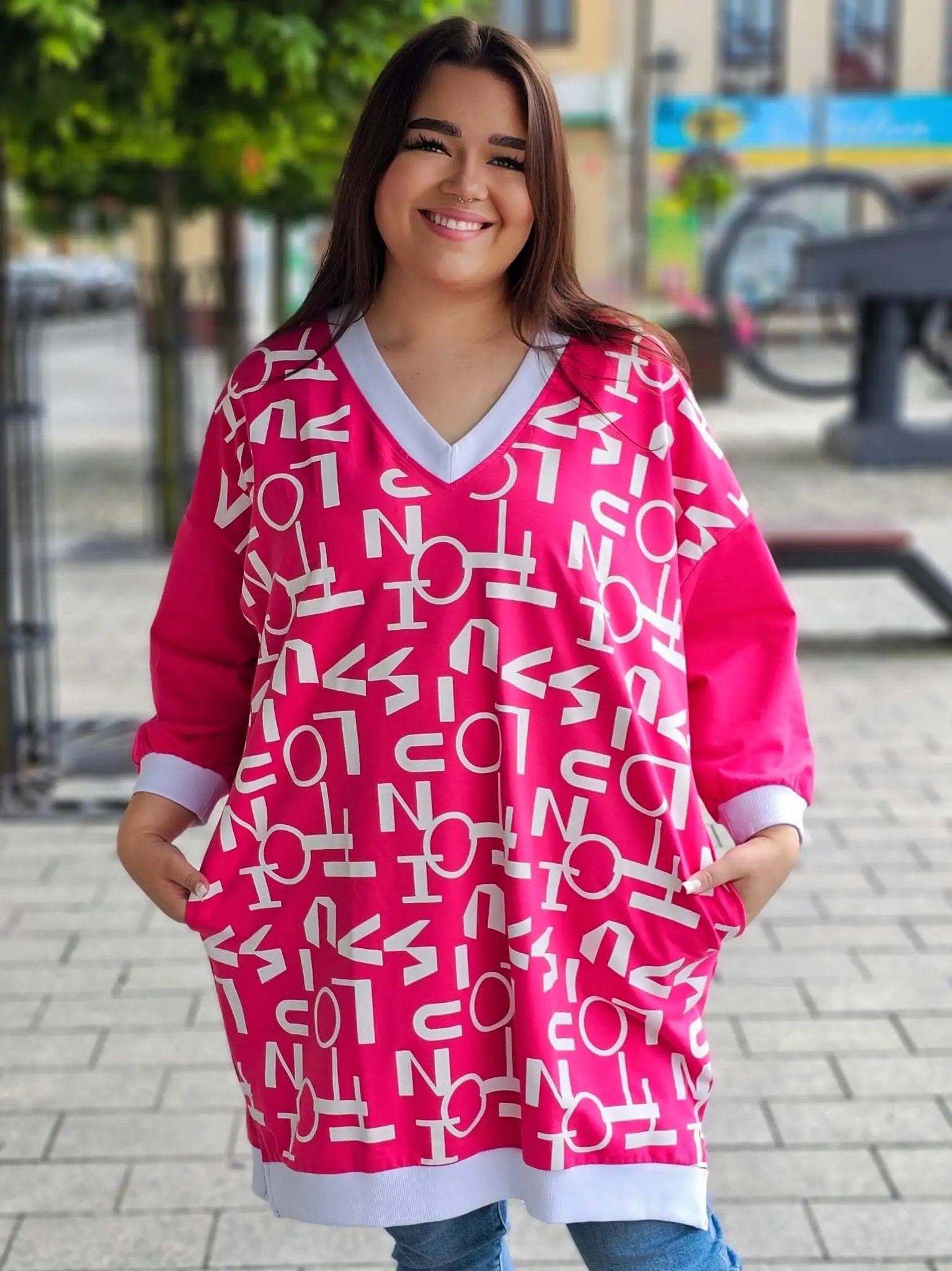 Różowa tunika z napisem "LOVE" Stylowa XL