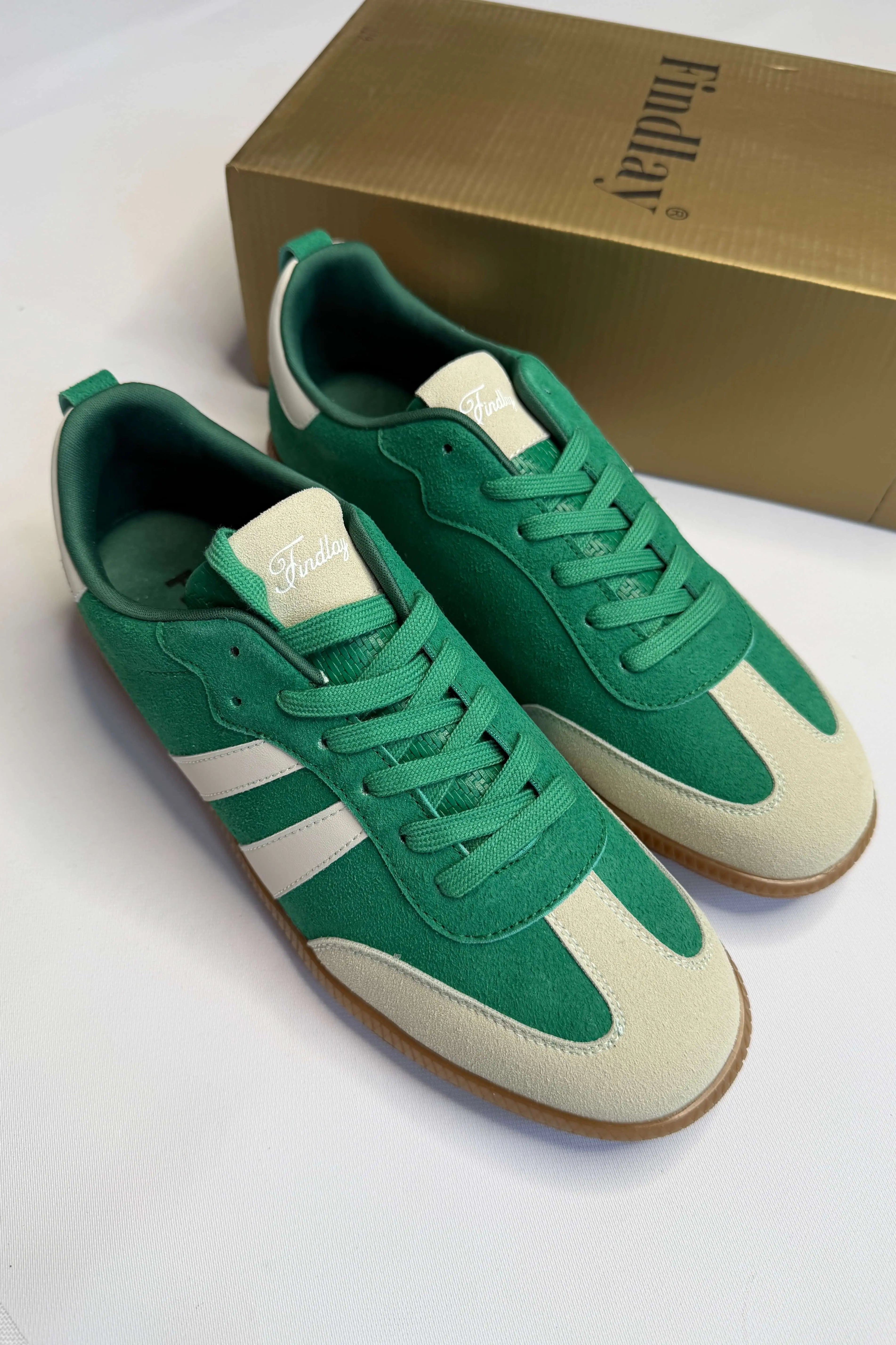 Sneakersy damskie Findlay zielone zamszowe z beżowymi wstawkami Stylowa XL