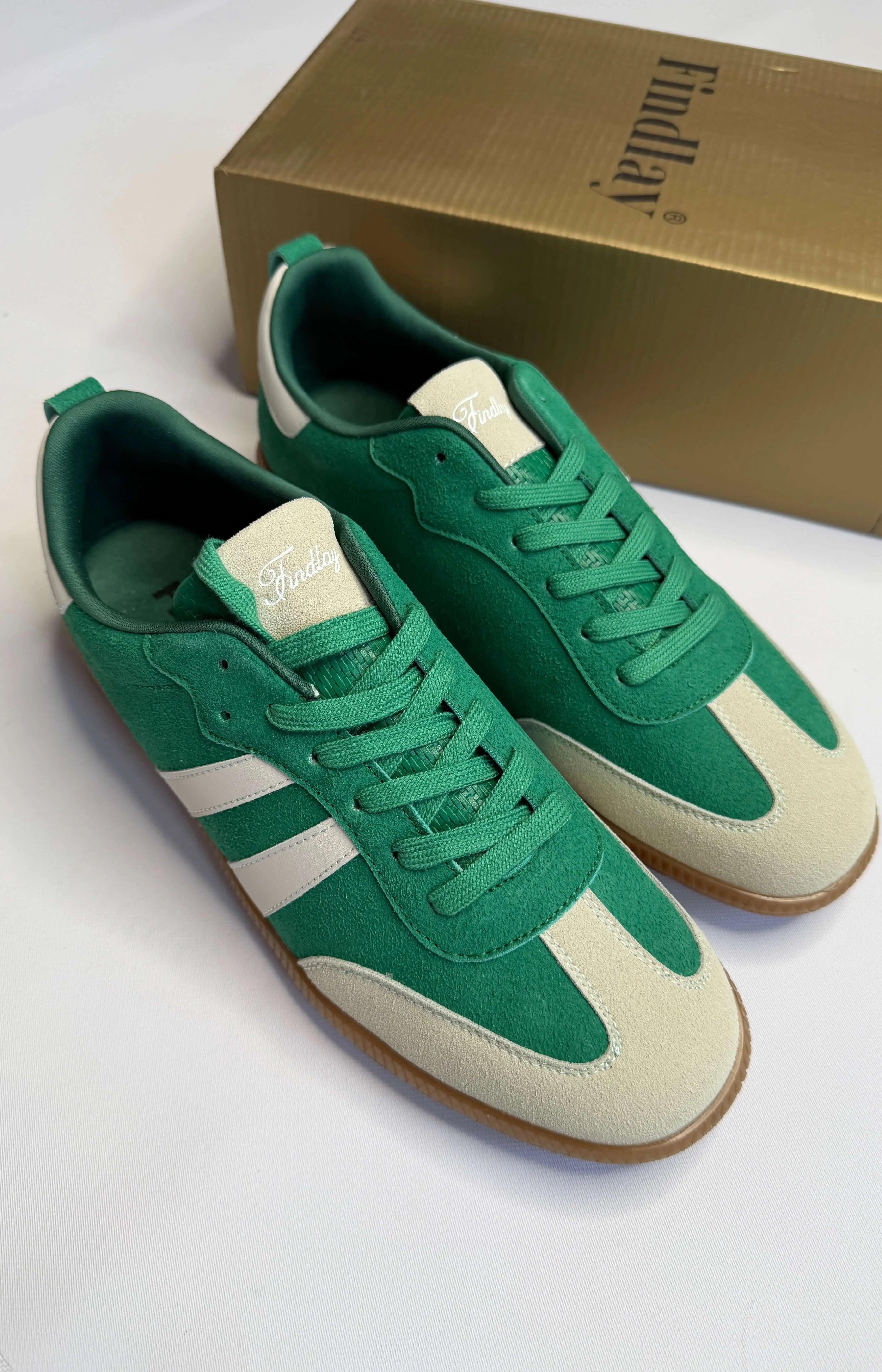 Sneakersy damskie Findlay zielone zamszowe z beżowymi wstawkami Stylowa XL