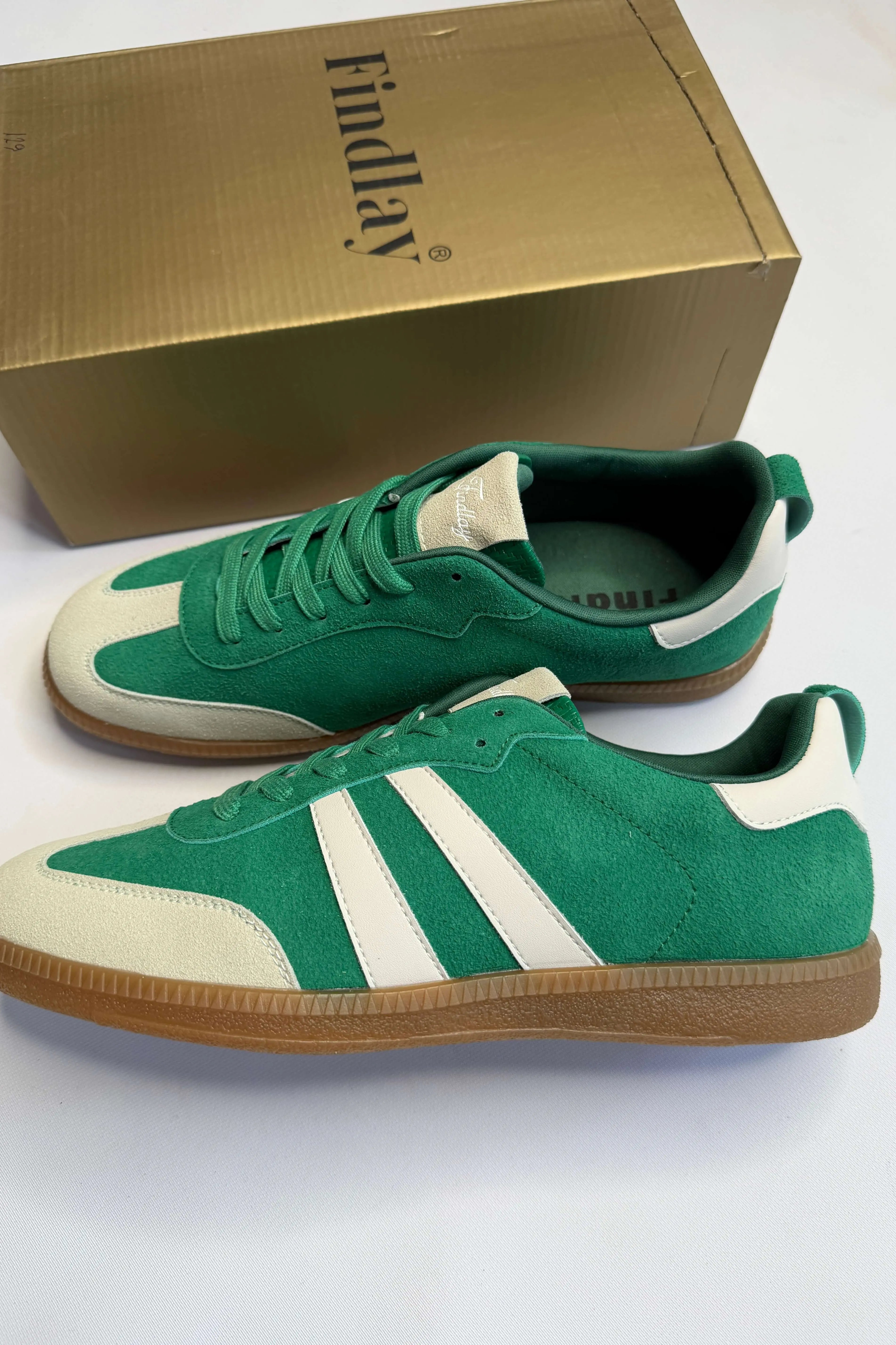 Sneakersy damskie Findlay zielone zamszowe z beżowymi wstawkami Stylowa XL