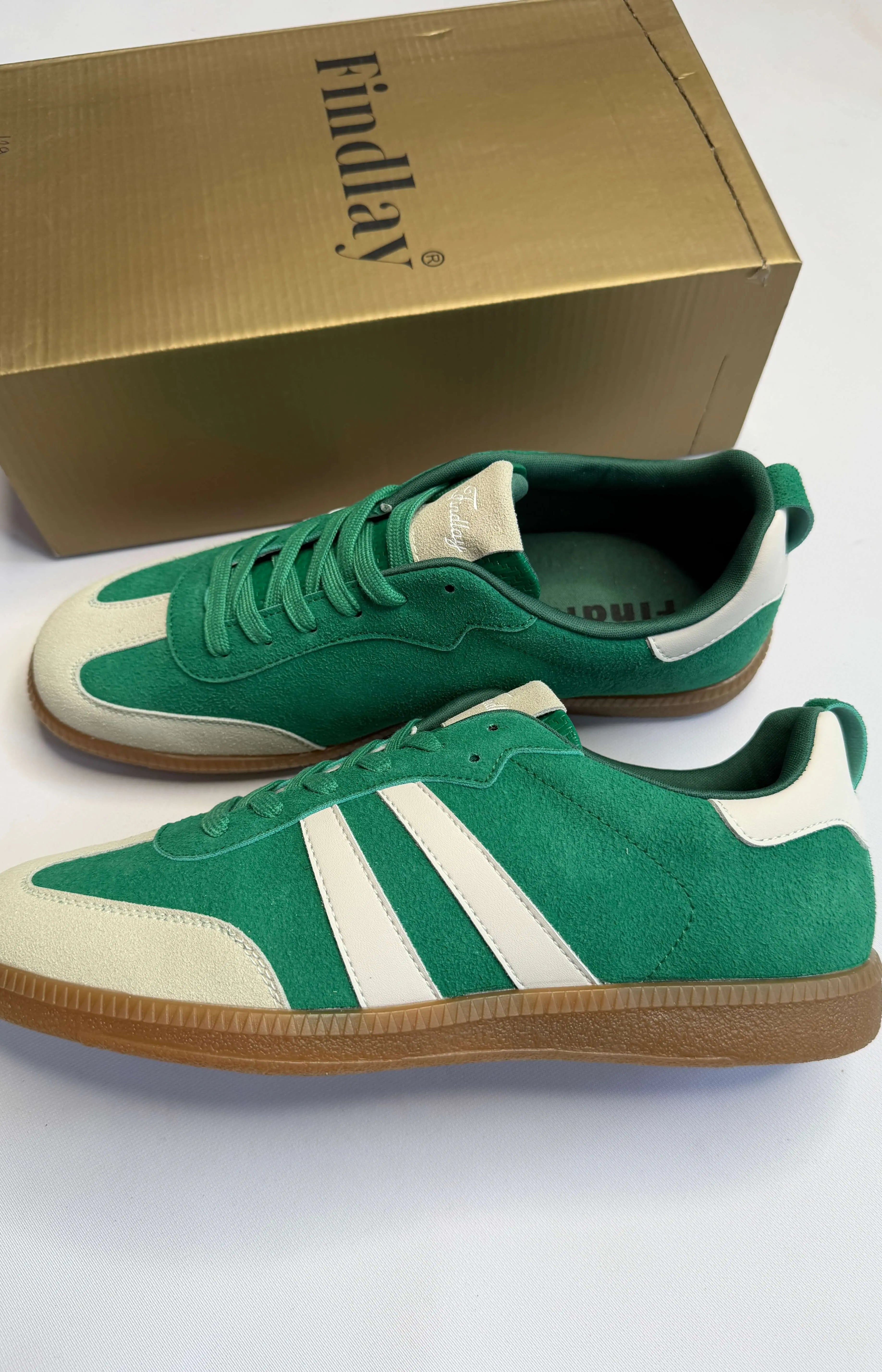 Sneakersy damskie Findlay zielone zamszowe z beżowymi wstawkami Stylowa XL