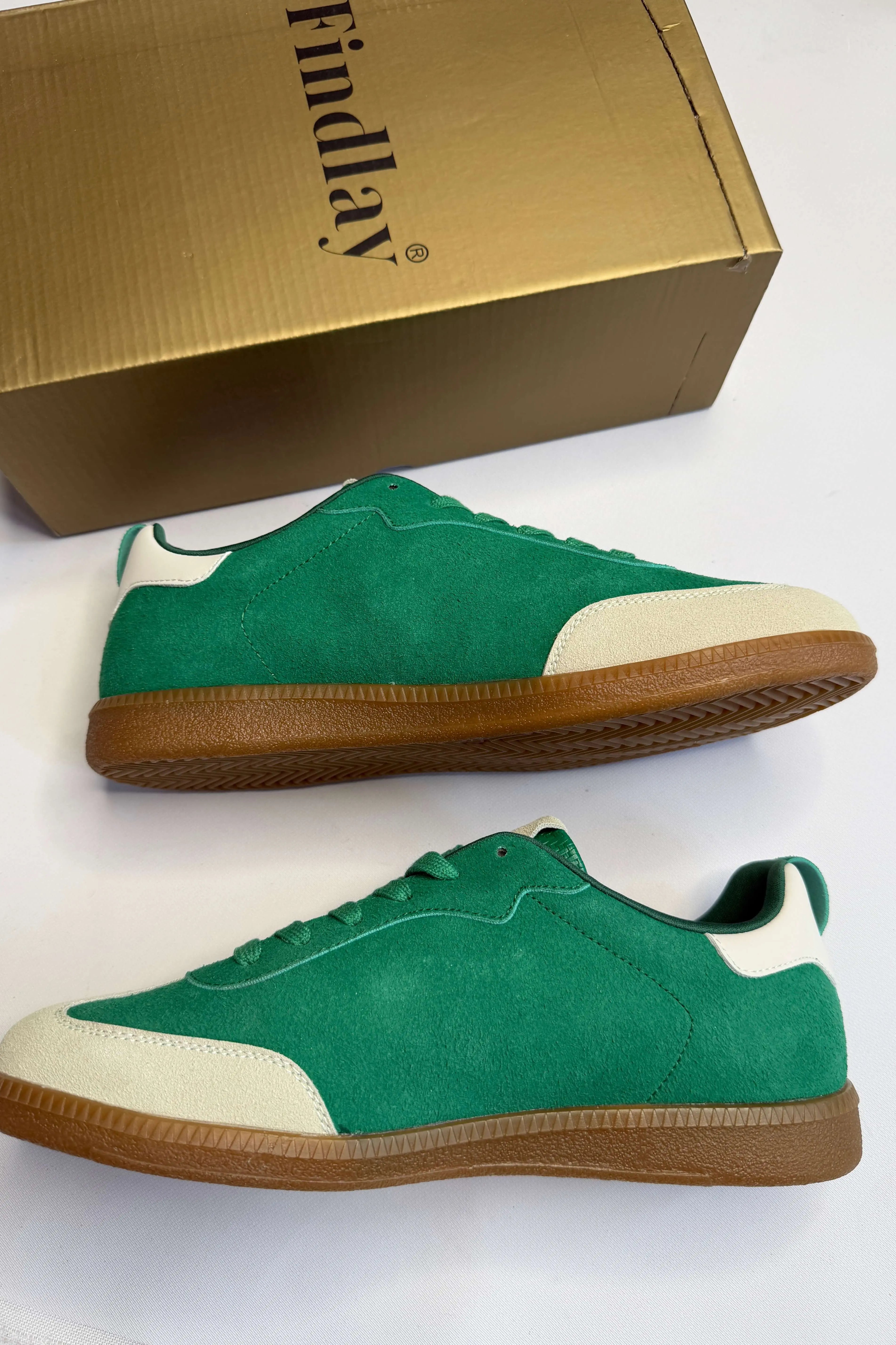 Sneakersy damskie Findlay zielone zamszowe z beżowymi wstawkami Stylowa XL