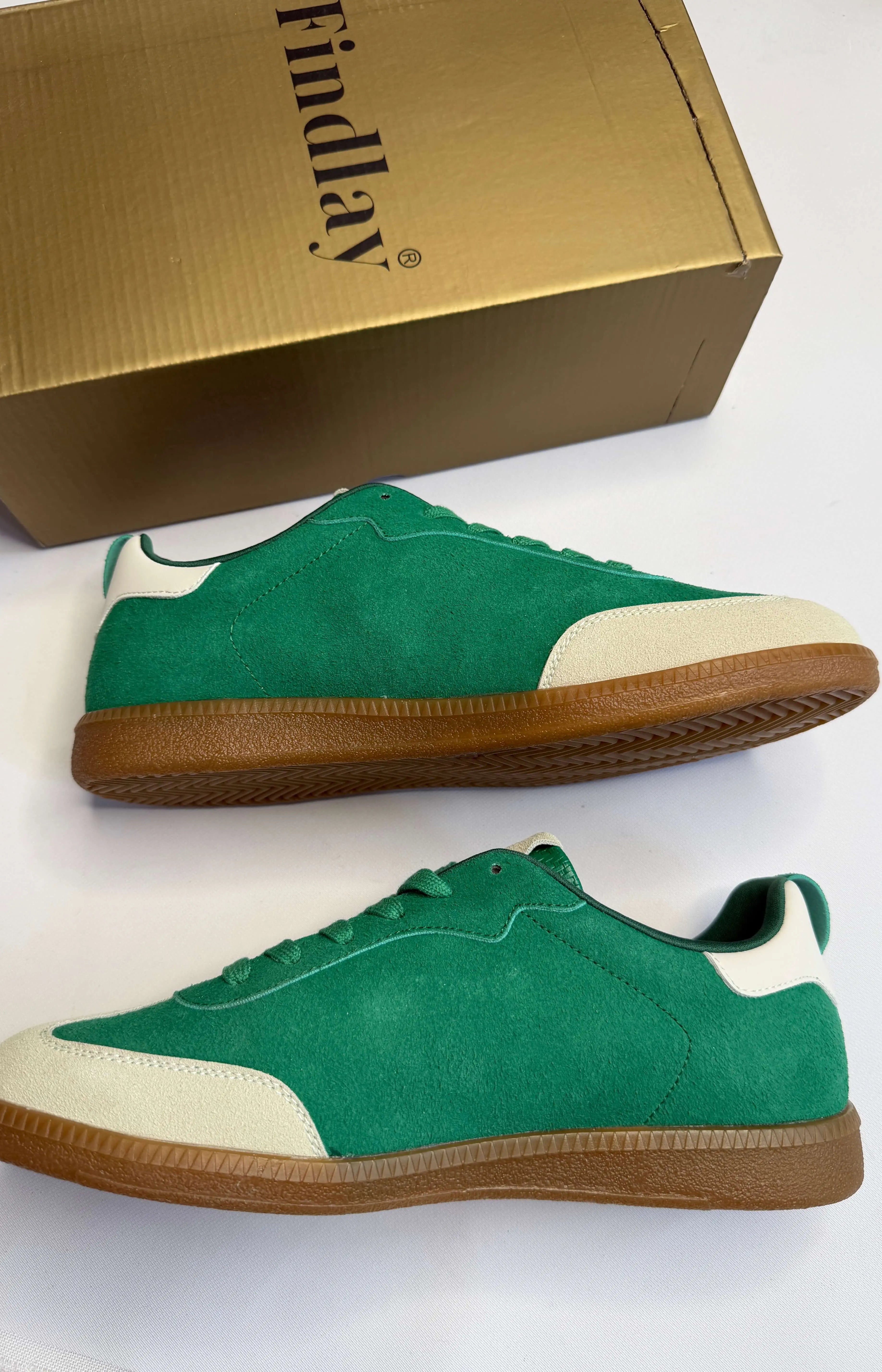 Sneakersy damskie Findlay zielone zamszowe z beżowymi wstawkami Stylowa XL