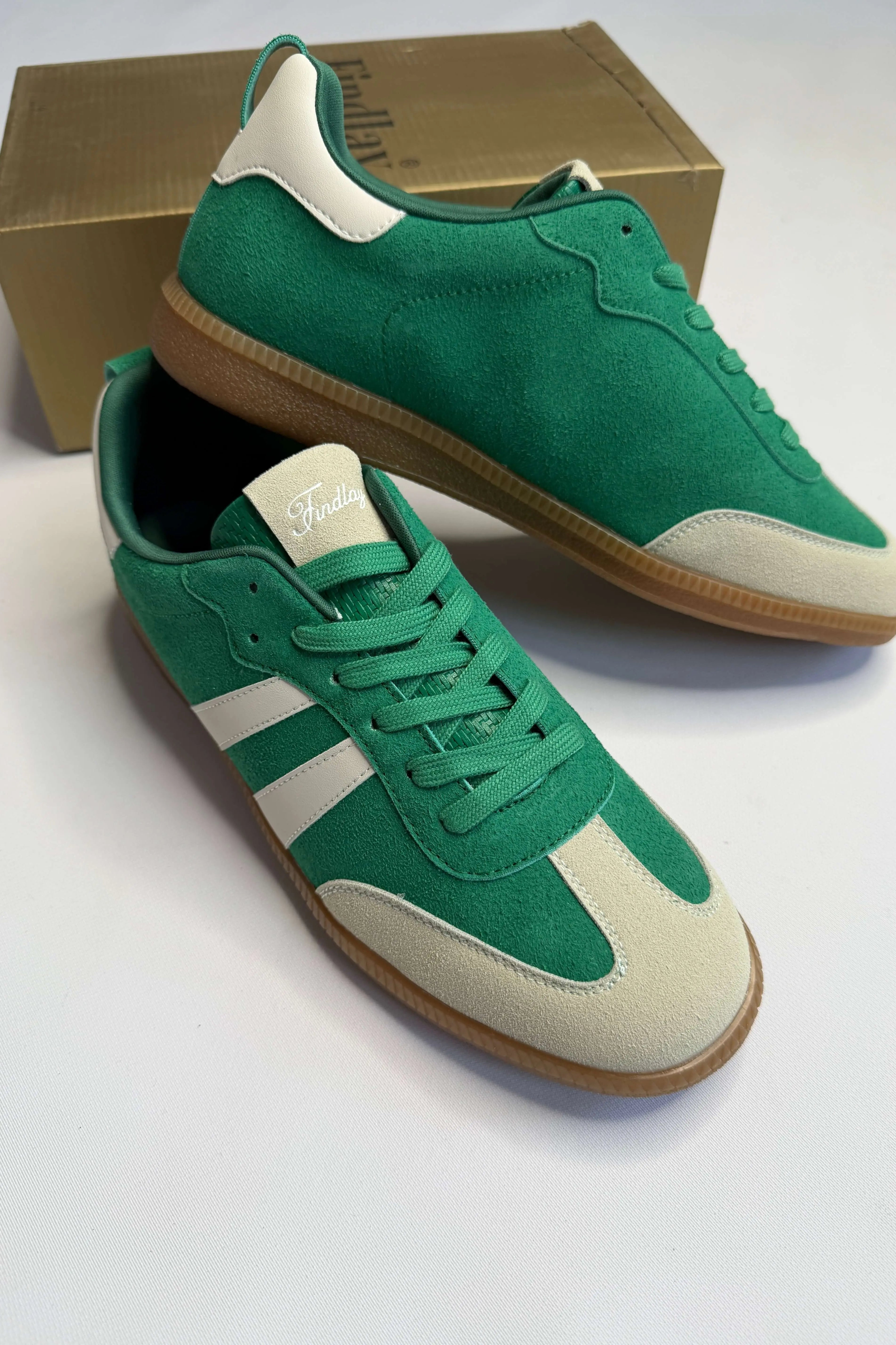 Sneakersy damskie Findlay zielone zamszowe z beżowymi wstawkami Stylowa XL