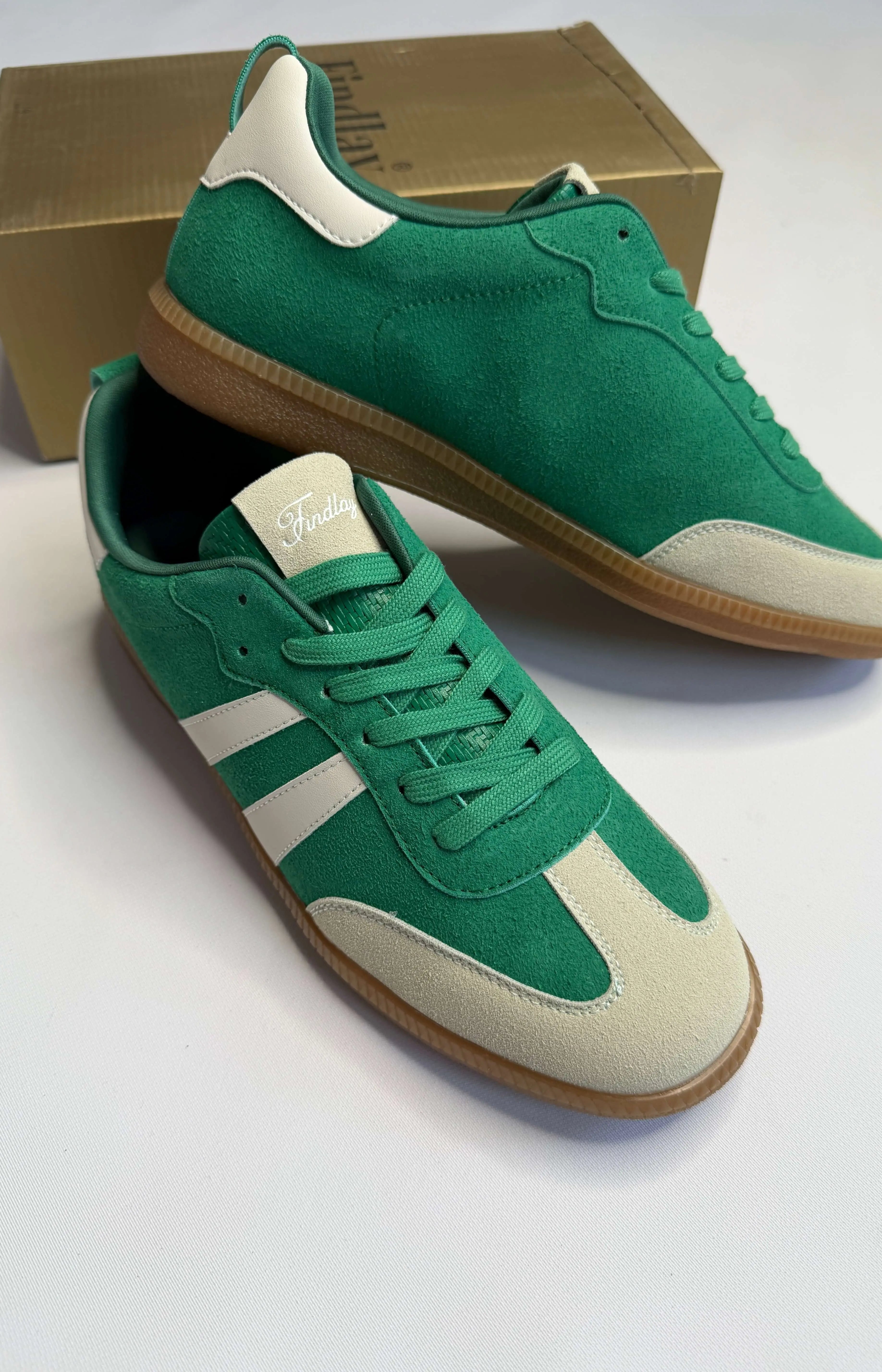 Sneakersy damskie Findlay zielone zamszowe z beżowymi wstawkami Stylowa XL