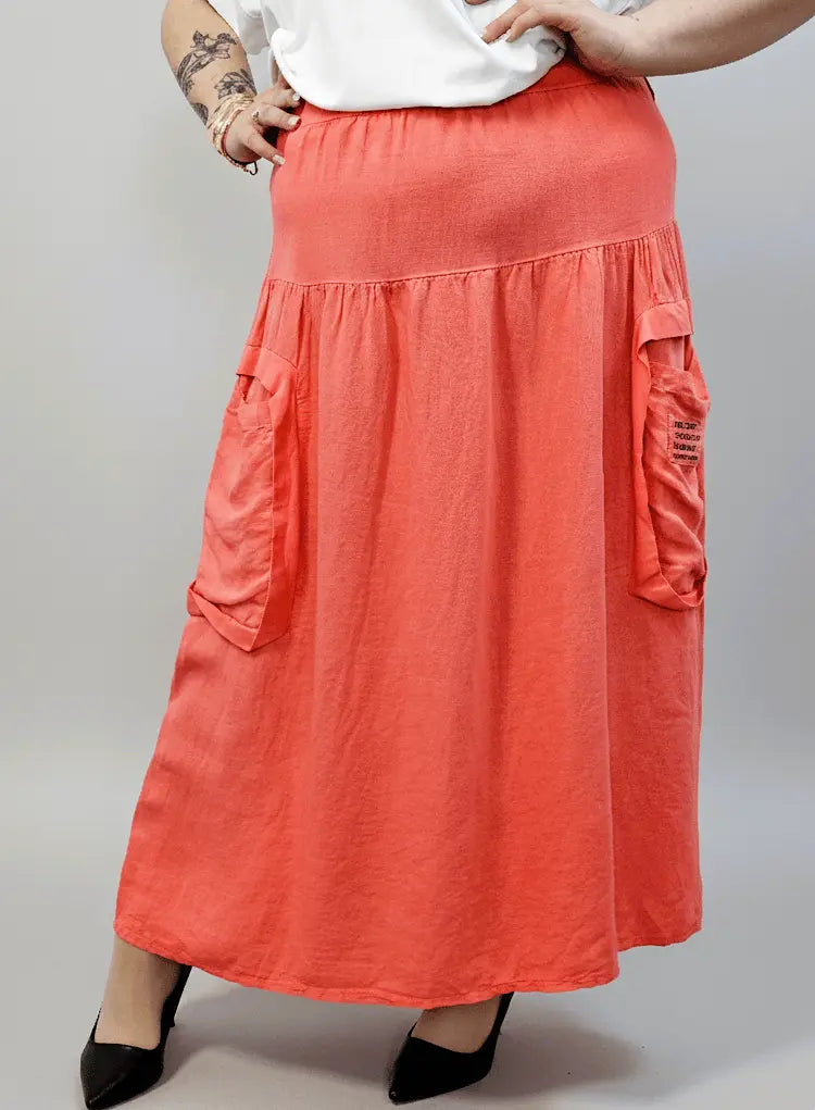 Spódnica lniana plus size – naturalna spódnica XXL z kieszeniami Stylowa XL