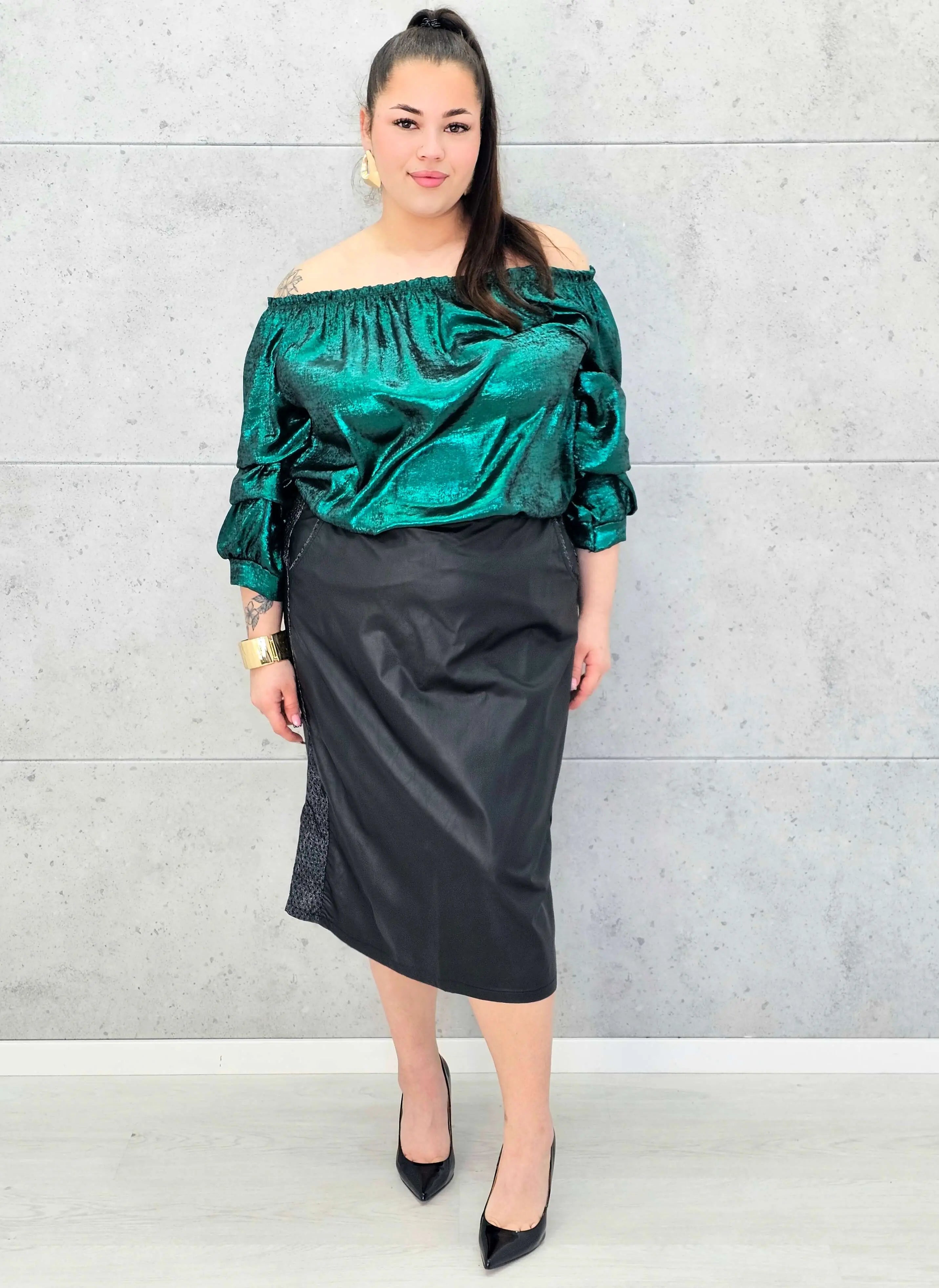 Spódnica midi plus size z ekoskóry i tkaniną strukturalną Stylowa XL