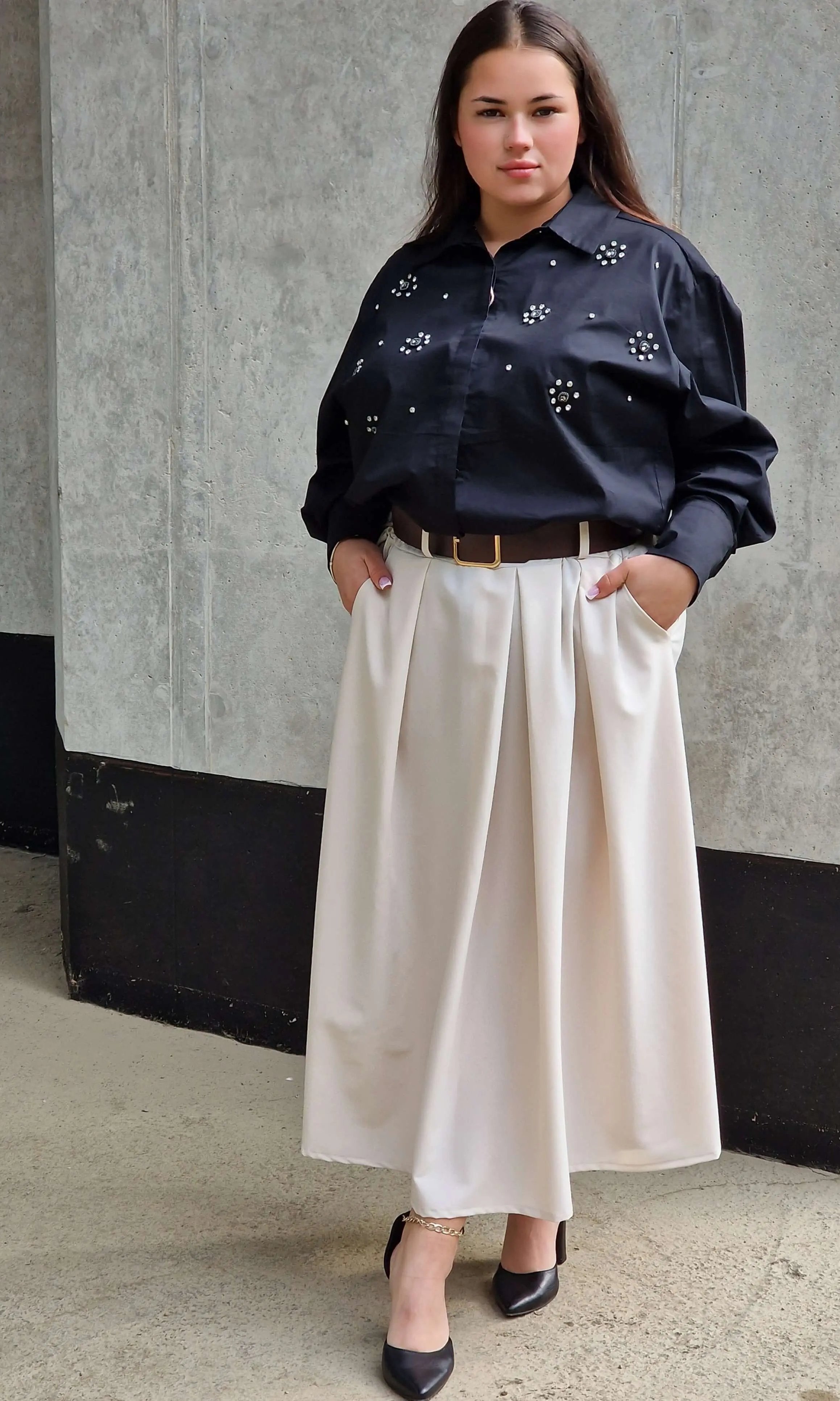 Spódnica midi z paskiem Stylowa XL