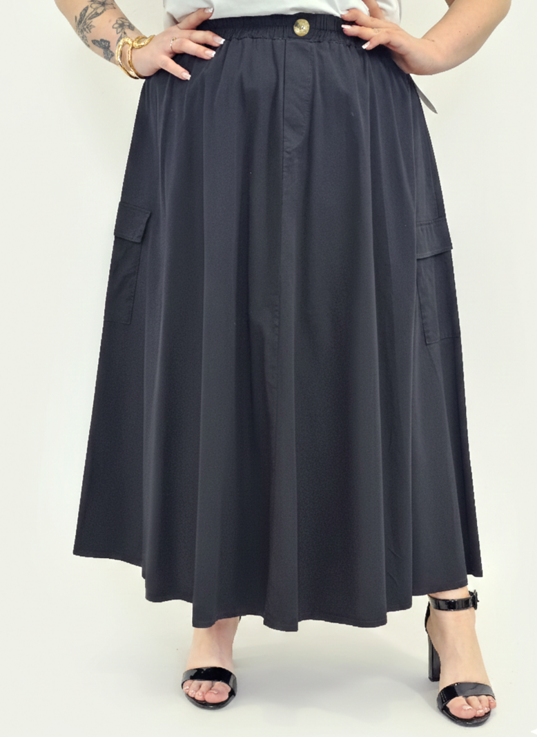 Spódnica plus size długa z gumką i kieszeniami – modna spódnica damska XXL Stylowa XL