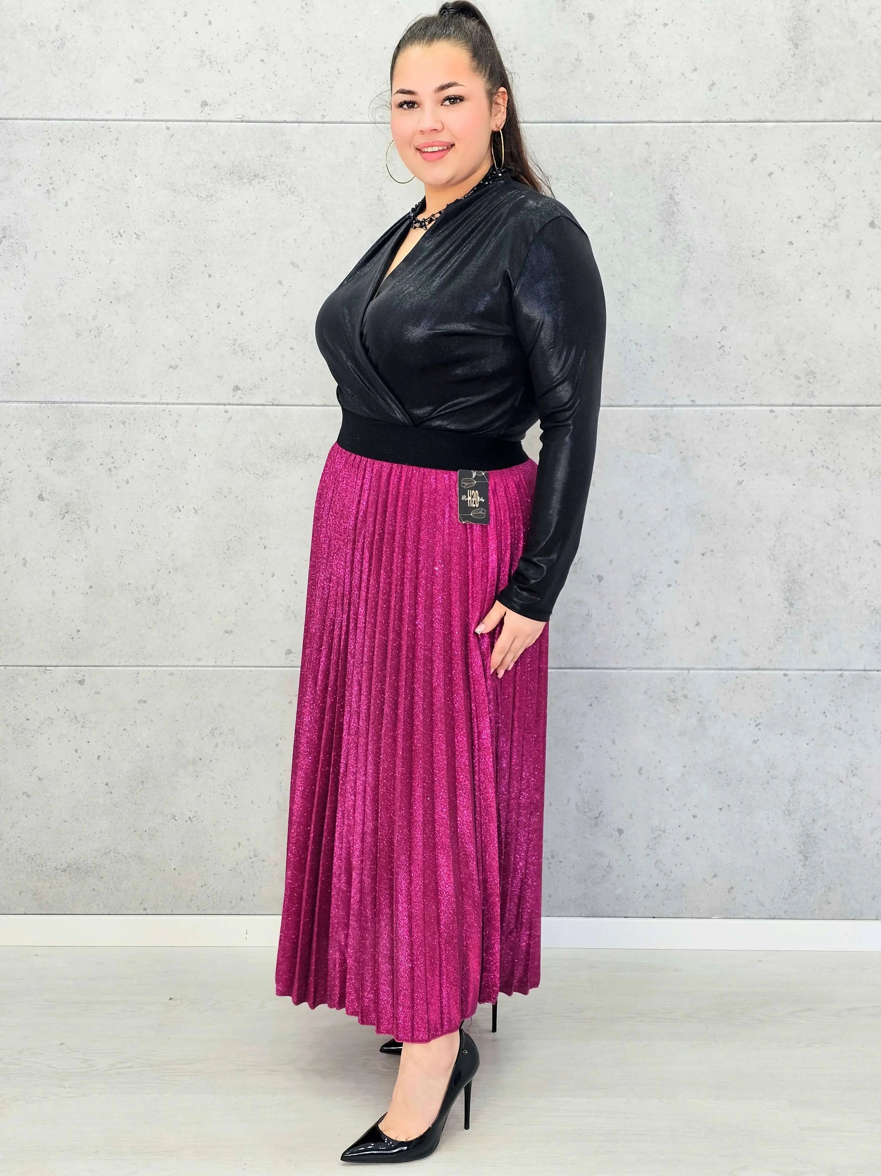 Spódnica plus size plisowana z brokatem – fuksja XXL Stylowa XL