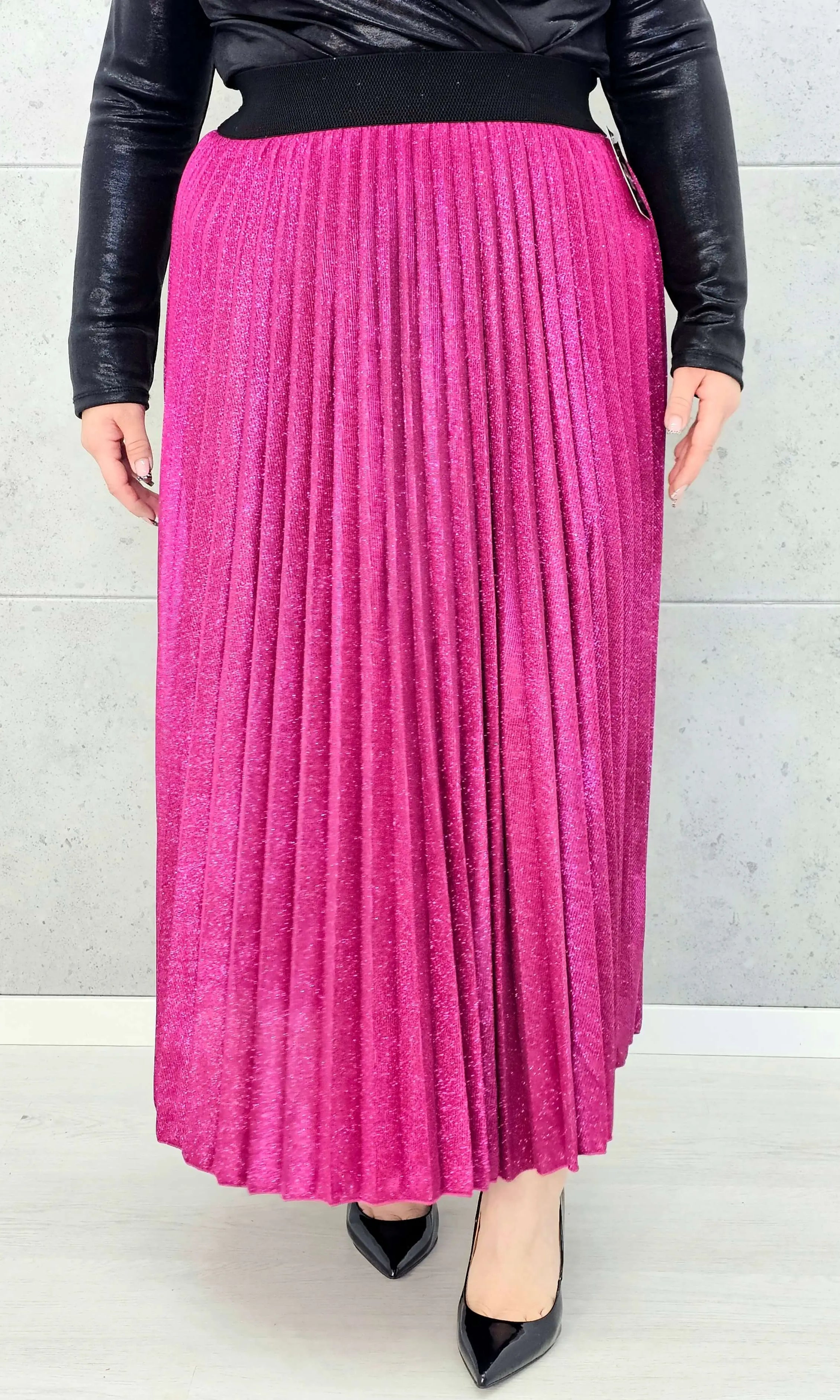 Spódnica plus size plisowana z brokatem – fuksja XXL Stylowa XL