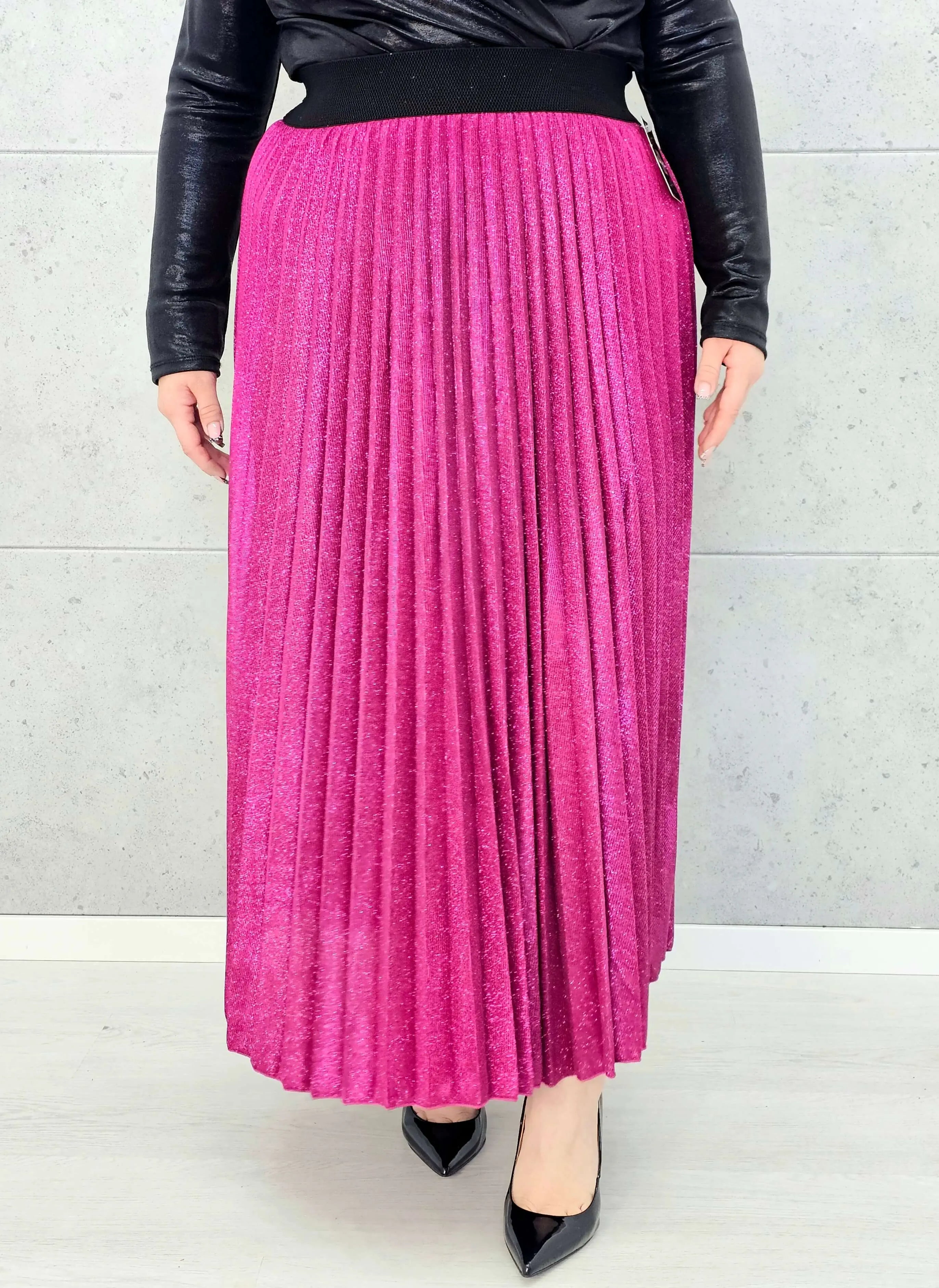 Spódnica plus size plisowana z brokatem – fuksja XXL Stylowa XL