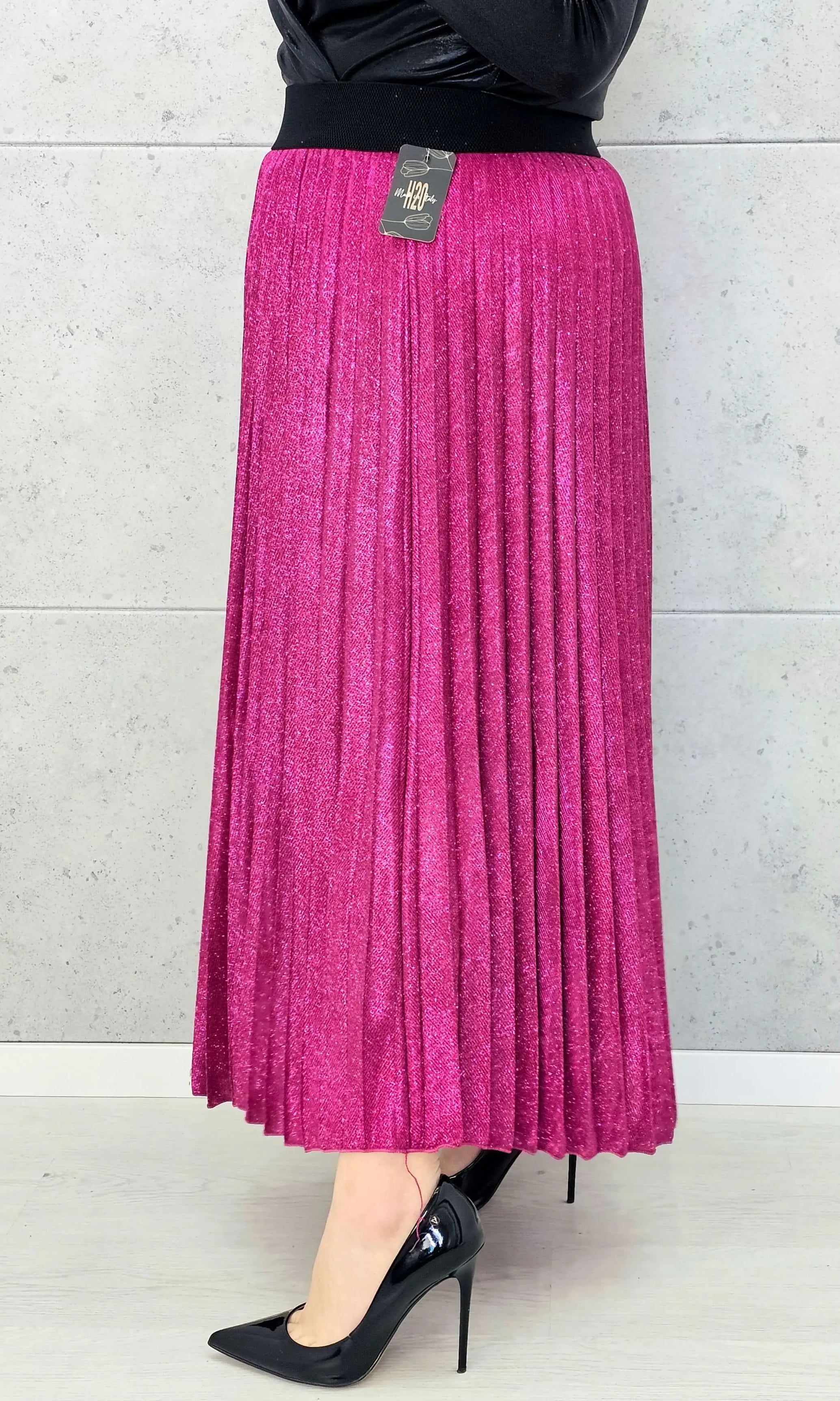 Spódnica plus size plisowana z brokatem – fuksja XXL Stylowa XL