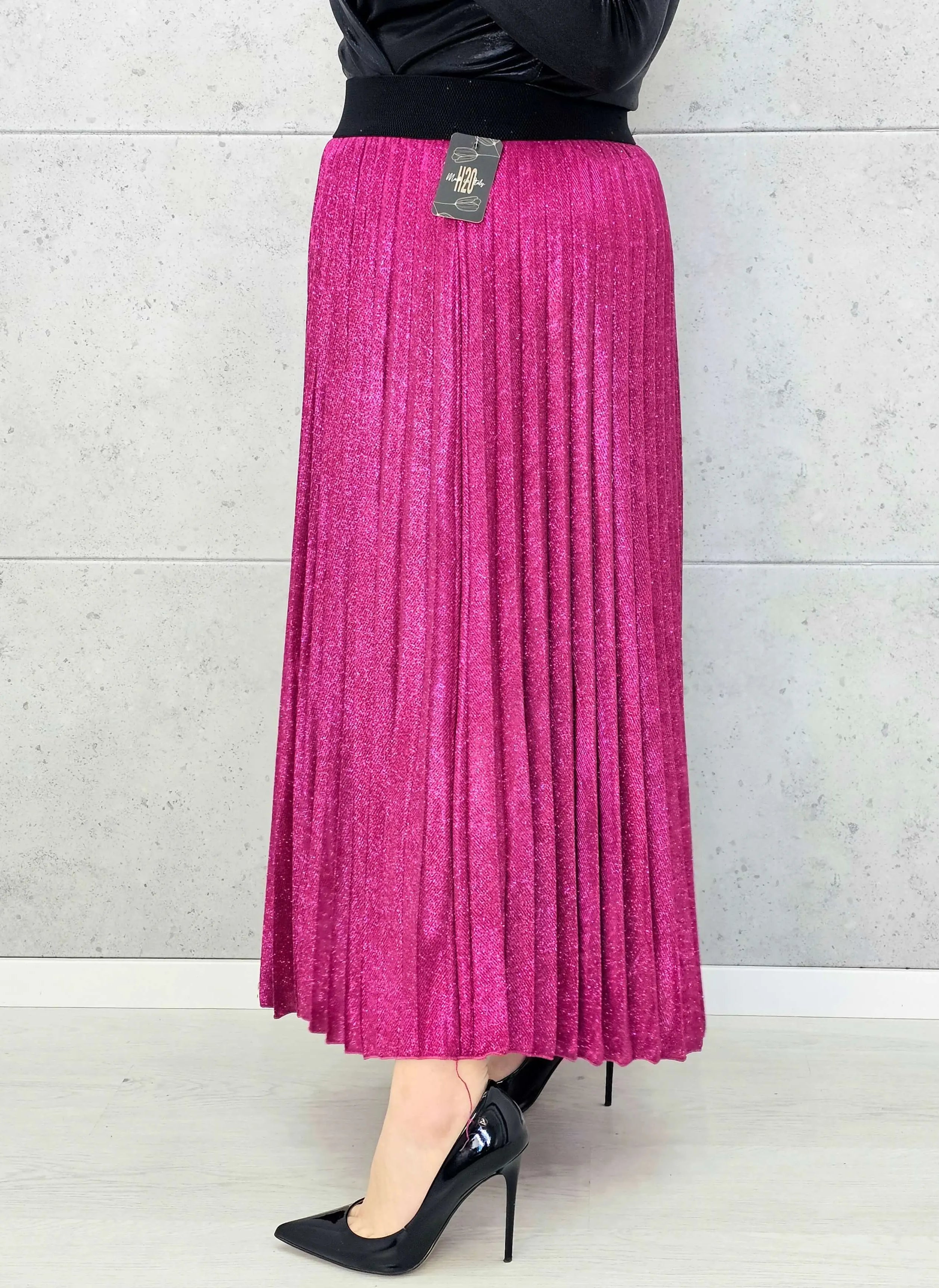 Spódnica plus size plisowana z brokatem – fuksja XXL Stylowa XL