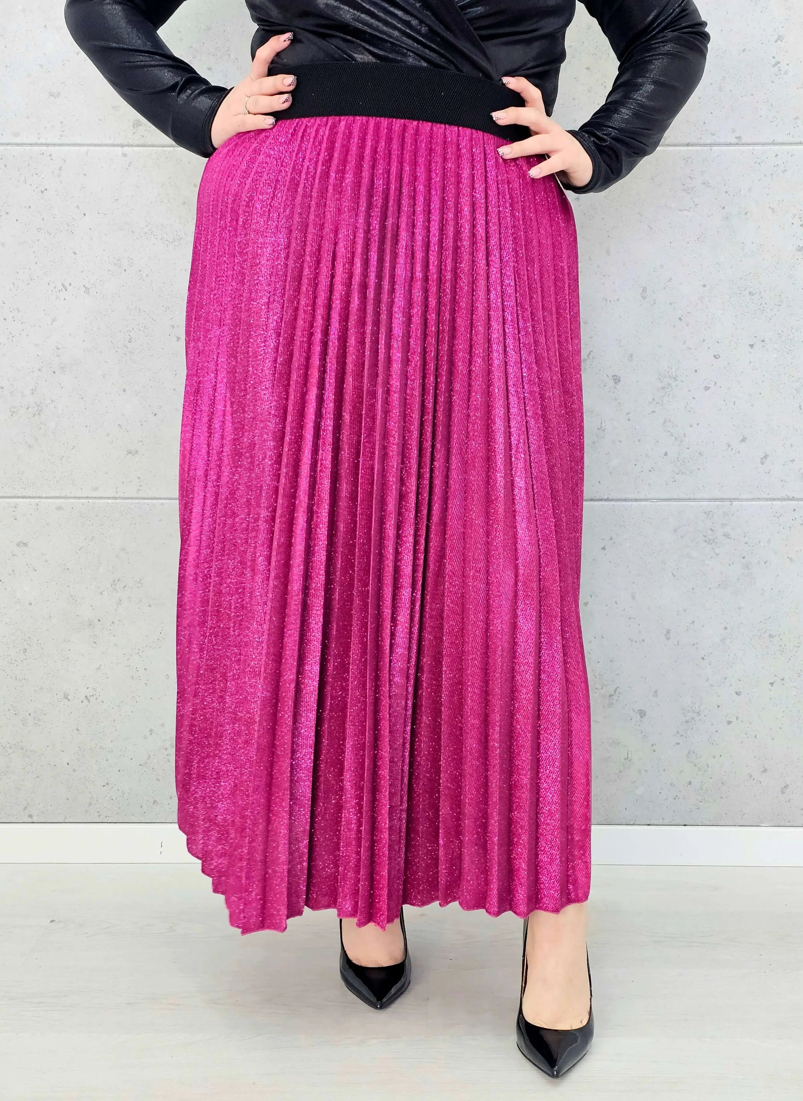 Spódnica plus size plisowana z brokatem – fuksja XXL Stylowa XL