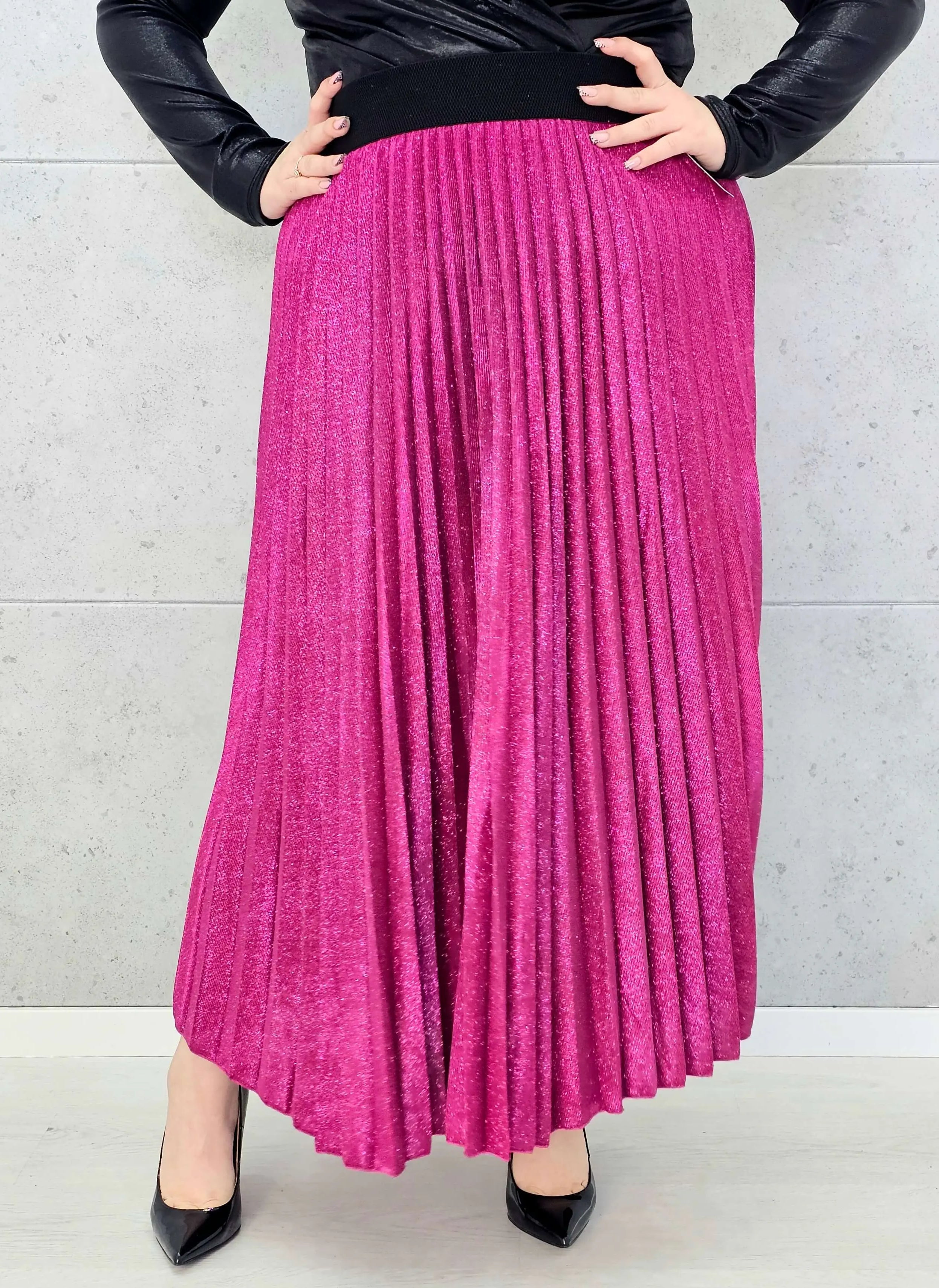Spódnica plus size plisowana z brokatem – fuksja XXL Stylowa XL