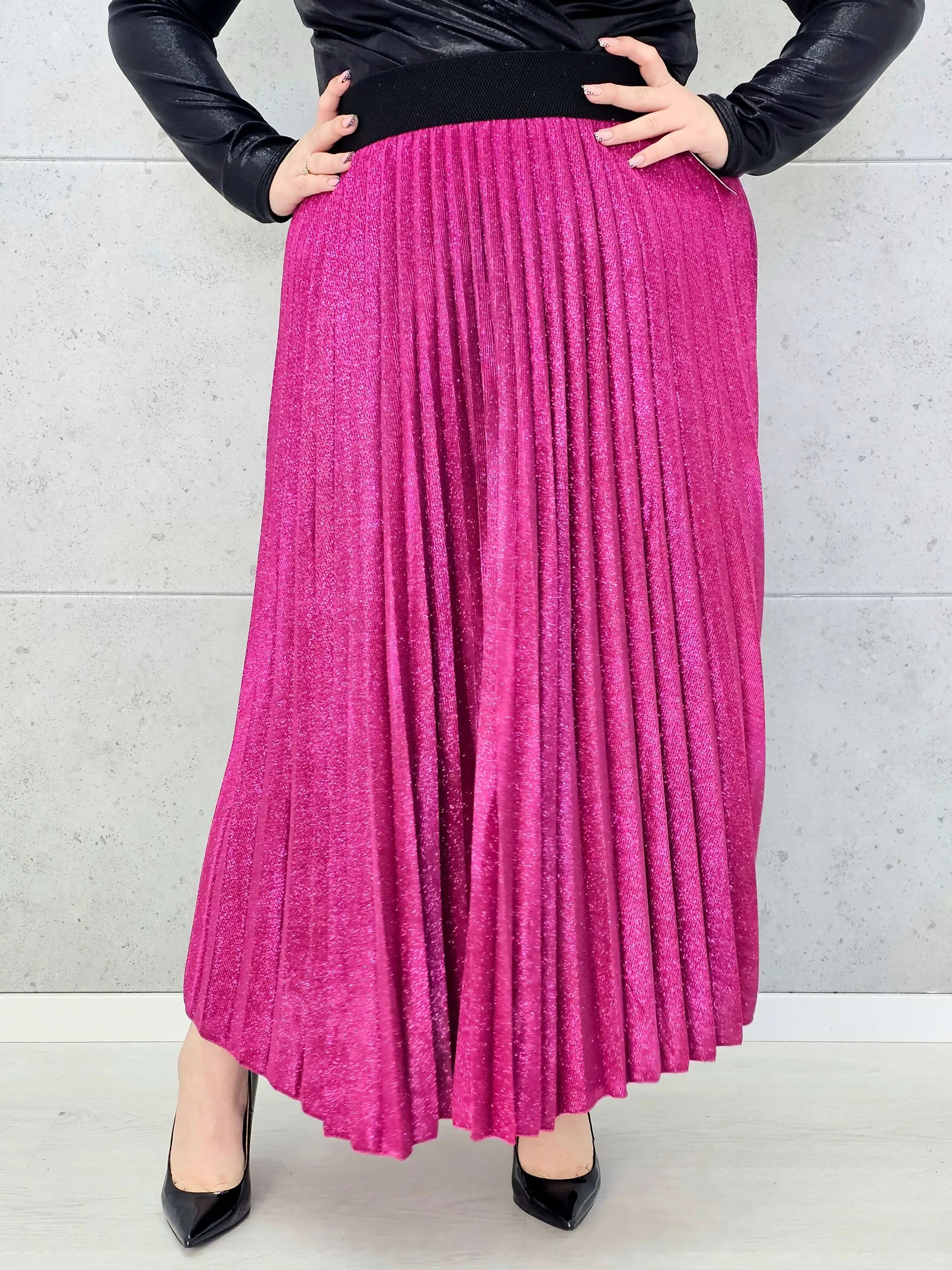 Spódnica plus size plisowana z brokatem – fuksja XXL Stylowa XL