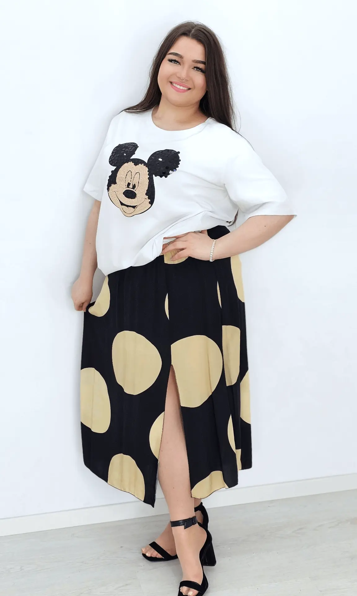 Spódnica wiskozowa - beżowe grochy Stylowa XL