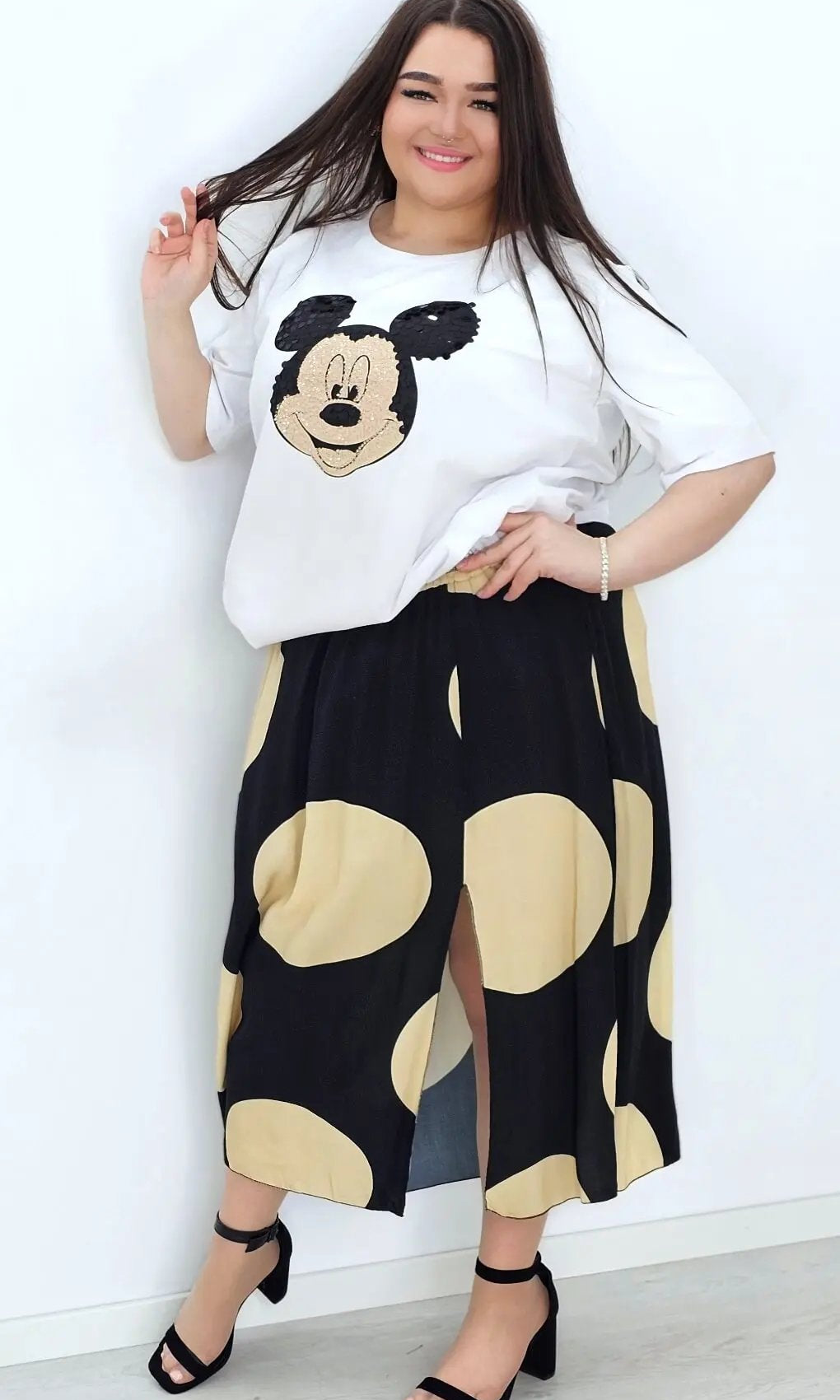 Spódnica wiskozowa - beżowe grochy Stylowa XL