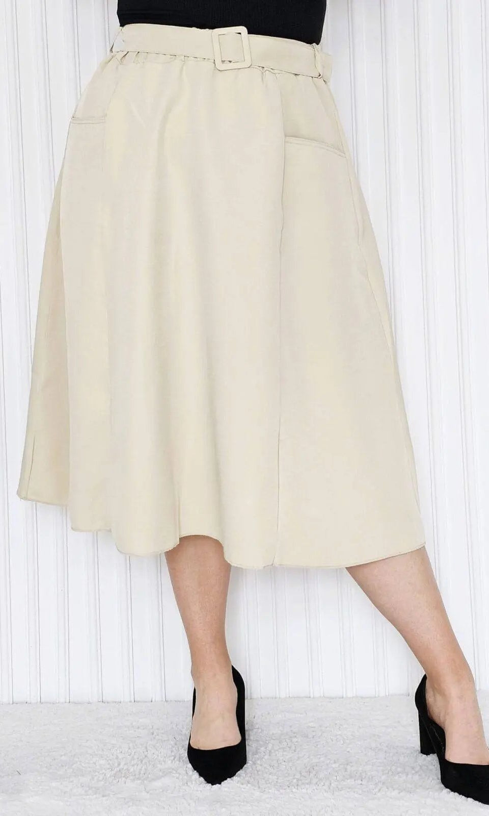 Spódnica z paskiem w tali - beż Stylowa XL