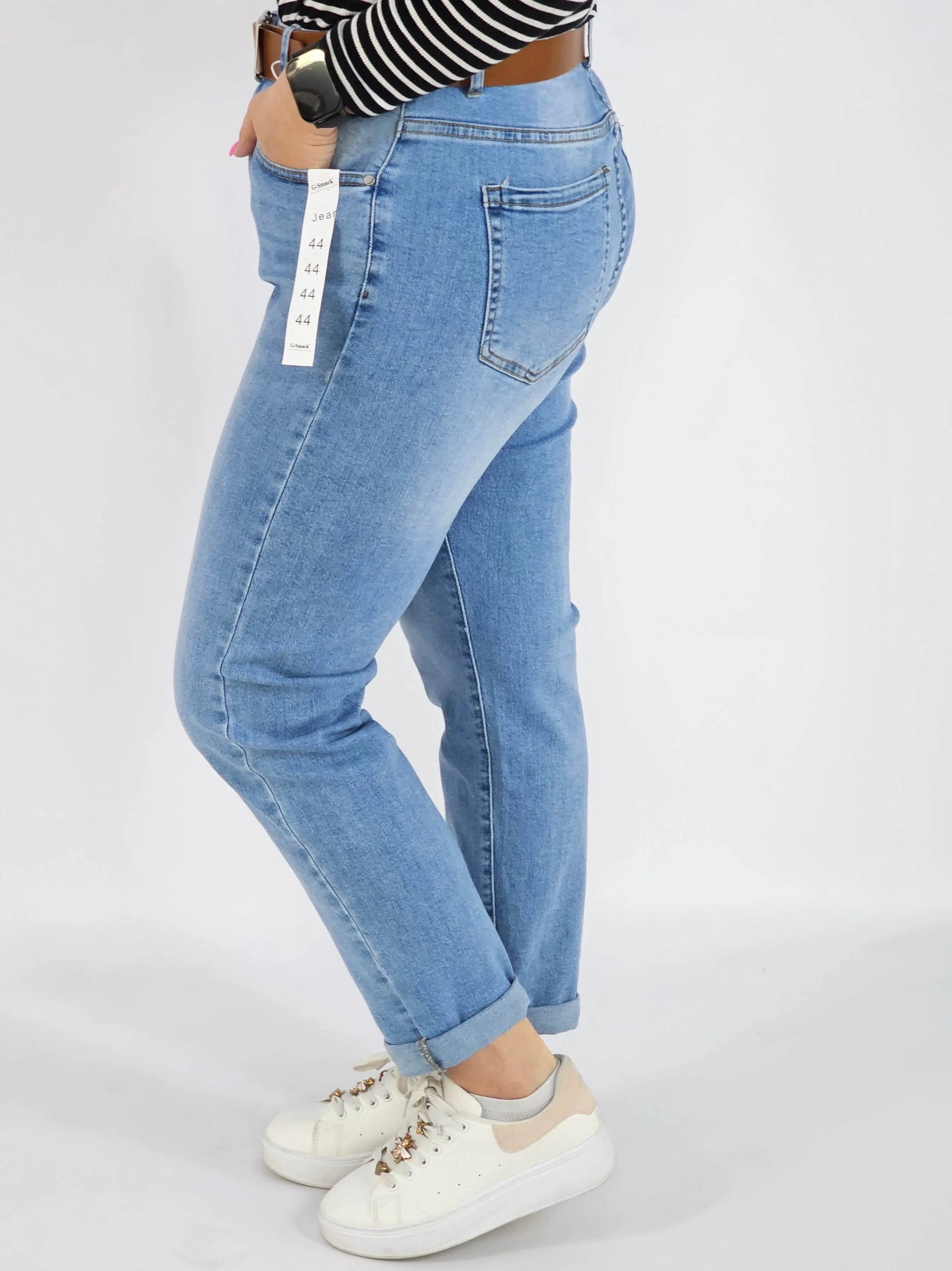 Spodnie Plus Size G'Smack Jasne Jeansy z Paskiem – Klasyczne i Wygodne XXL Stylowa XL