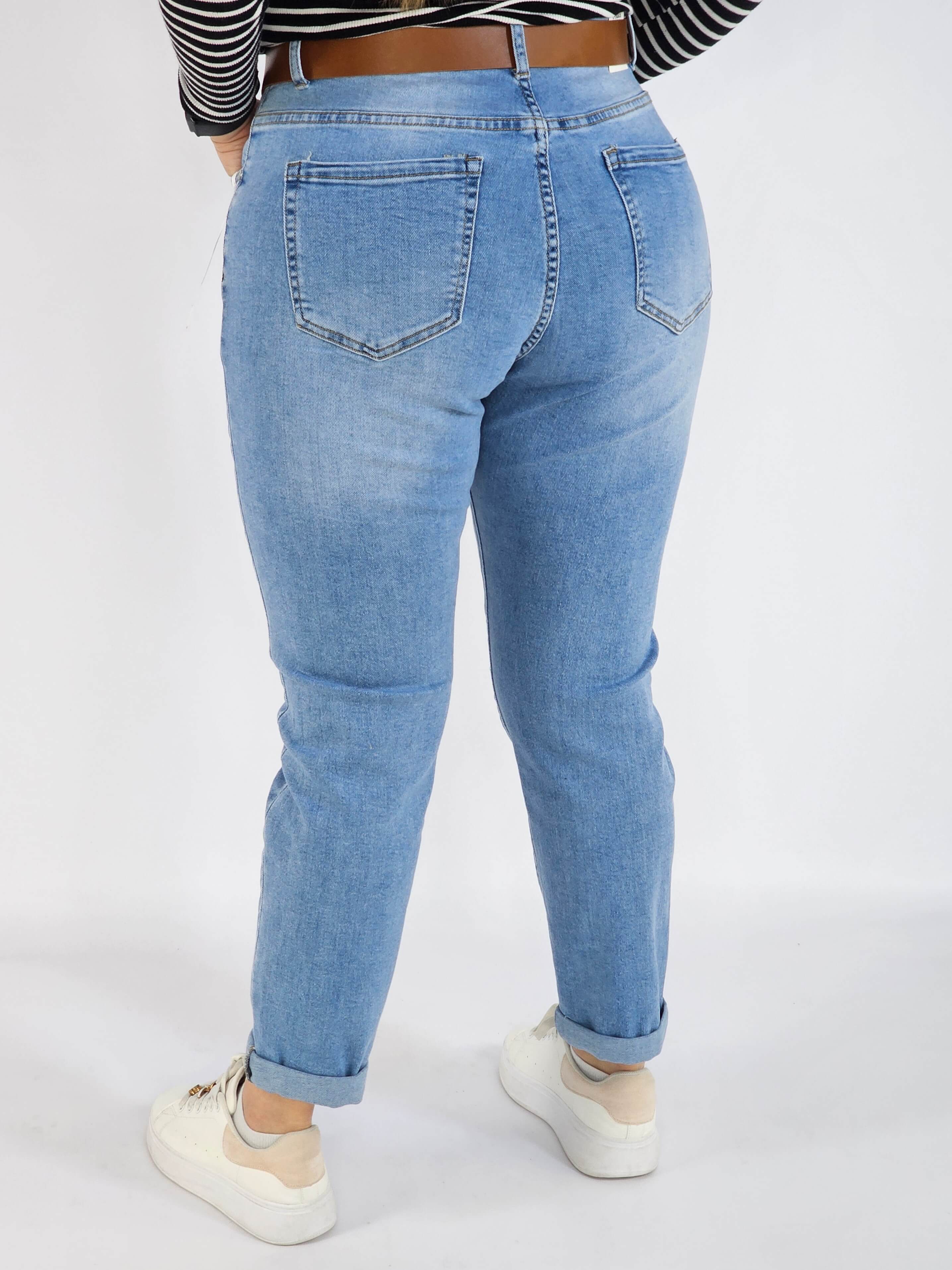 Spodnie Plus Size G'Smack Jasne Jeansy z Paskiem – Klasyczne i Wygodne XXL Stylowa XL