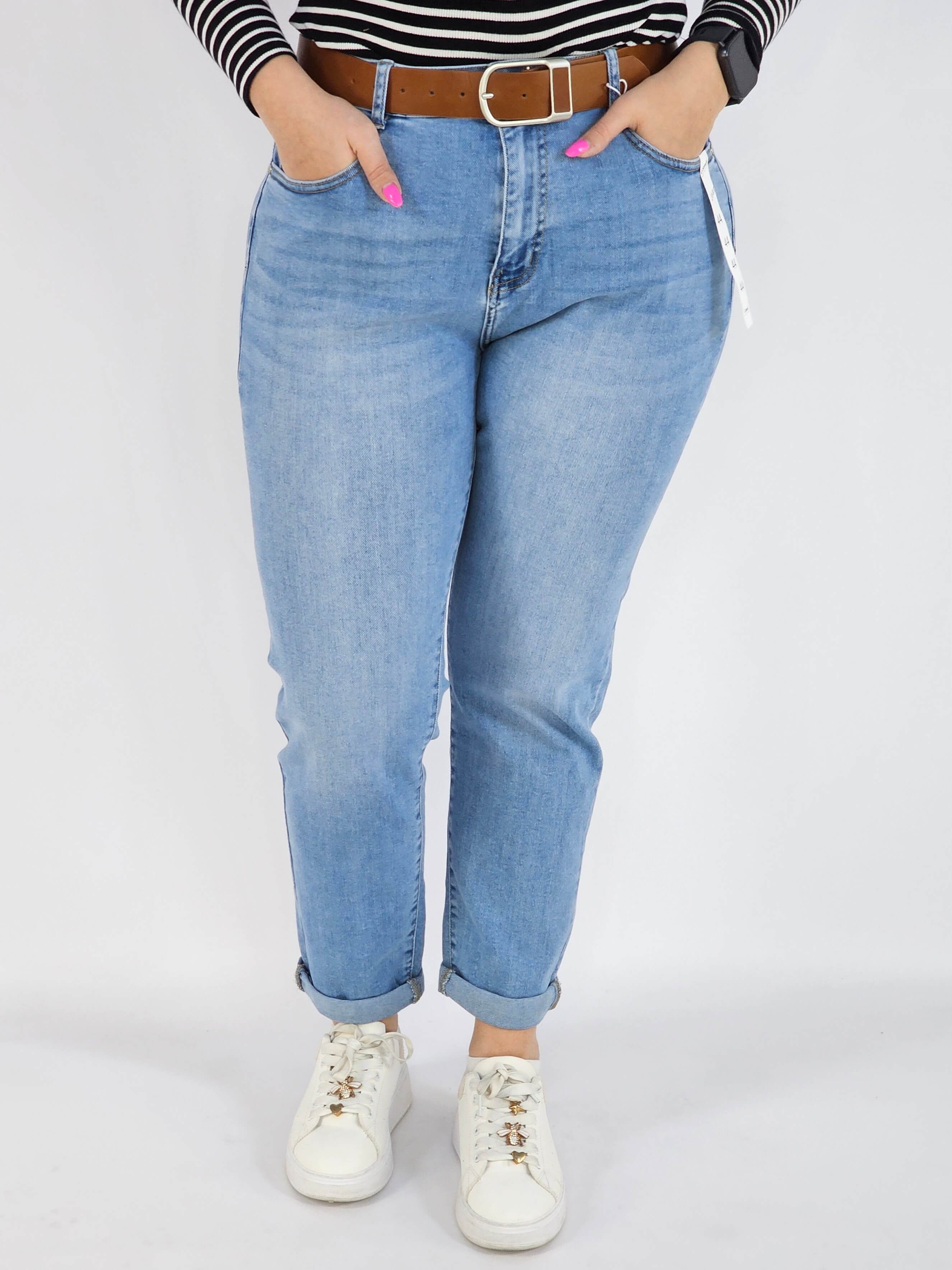 Spodnie Plus Size G'Smack Jasne Jeansy z Paskiem – Klasyczne i Wygodne XXL Stylowa XL
