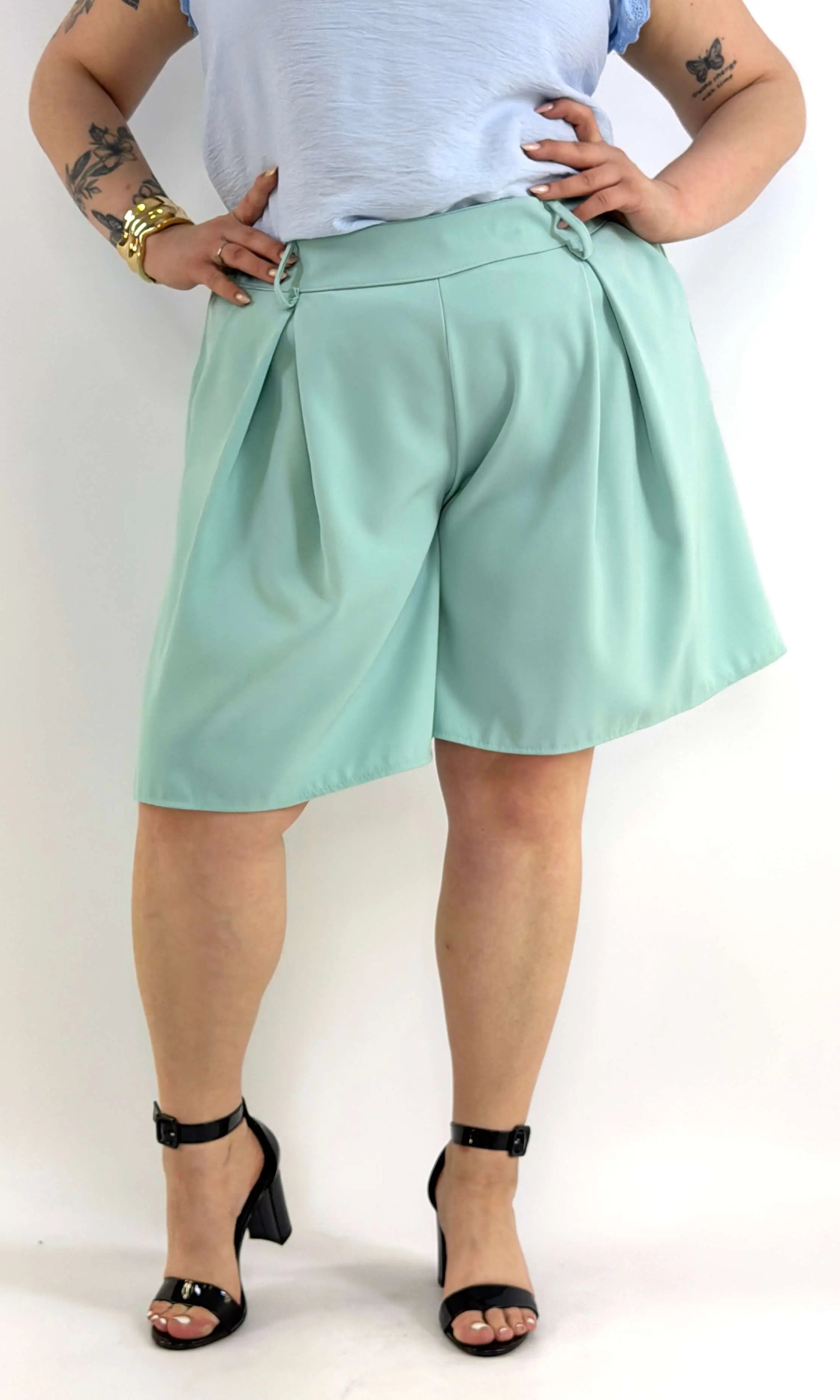 Spodnie Plus Size Krótkie Szerokie Eleganckie Wysoki Stan Stylowa XL