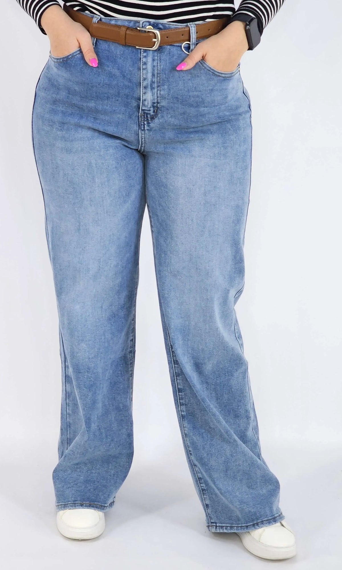 Spodnie Plus Size Niebieskie Jeansy Szeroka Nogawka – Stylowe i Wygodne XXL Stylowa XL