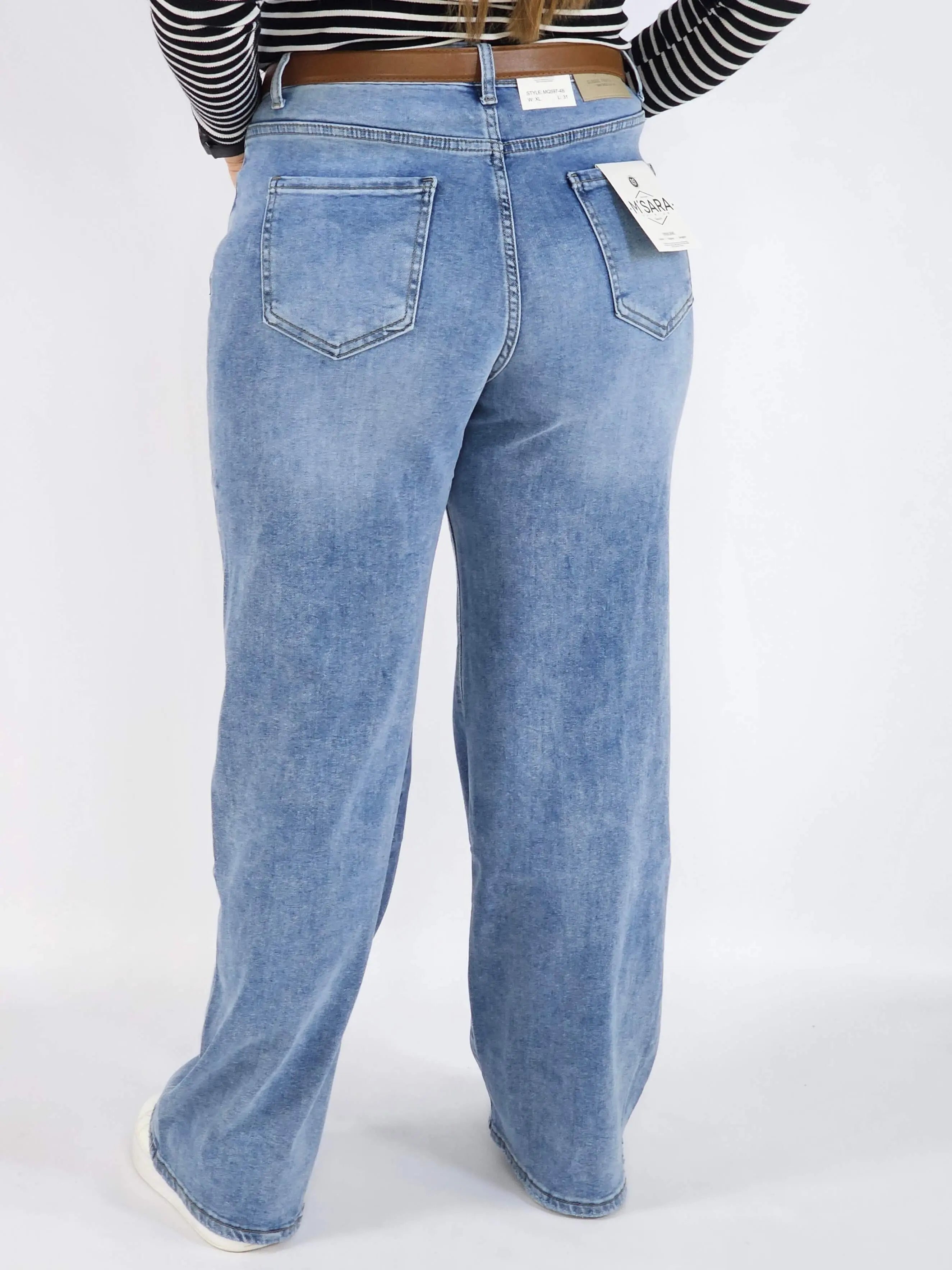 Spodnie Plus Size Niebieskie Jeansy Szeroka Nogawka – Stylowe i Wygodne XXL Stylowa XL