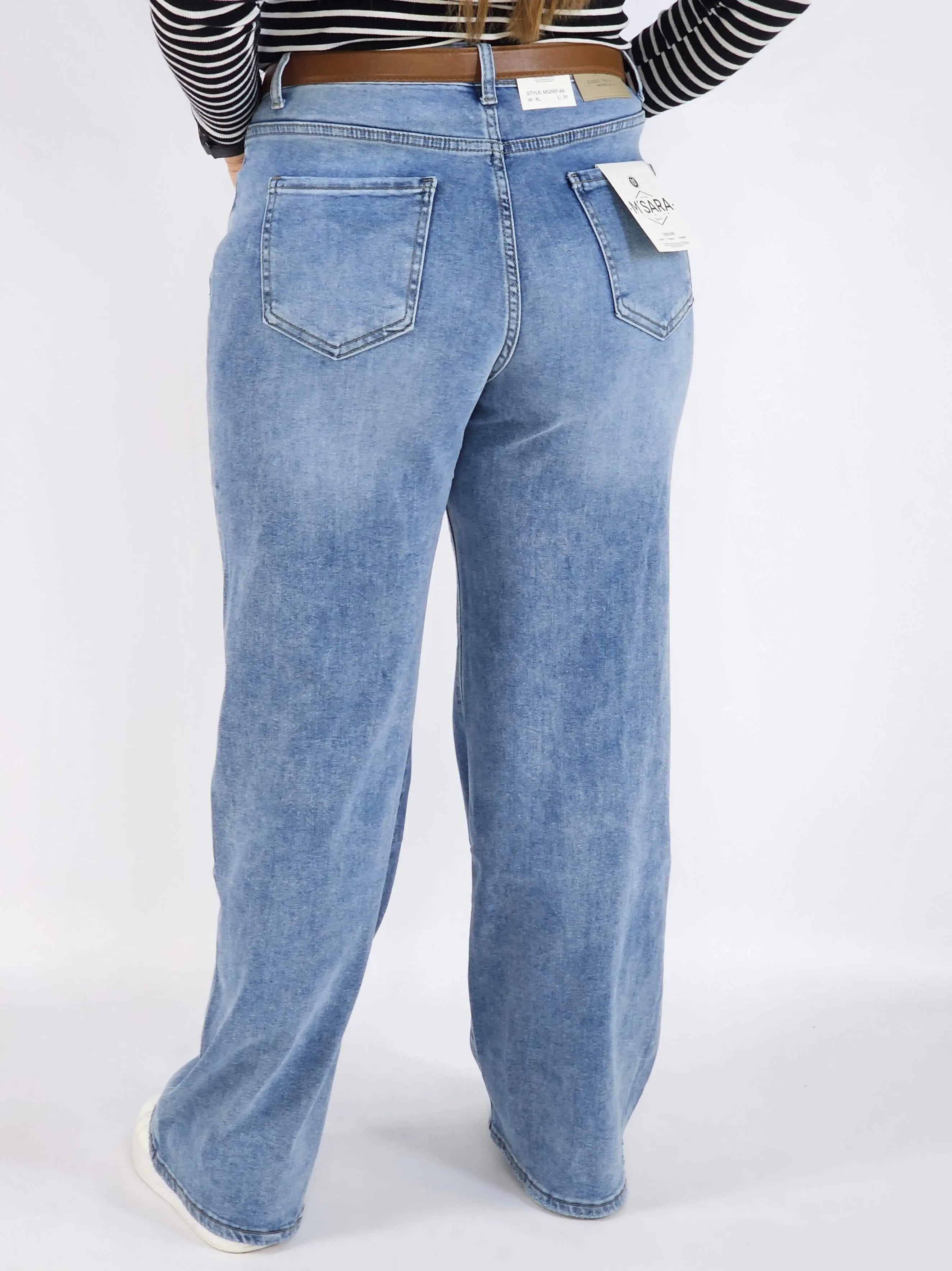 Spodnie Plus Size Niebieskie Jeansy Szeroka Nogawka – Stylowe i Wygodne XXL Stylowa XL