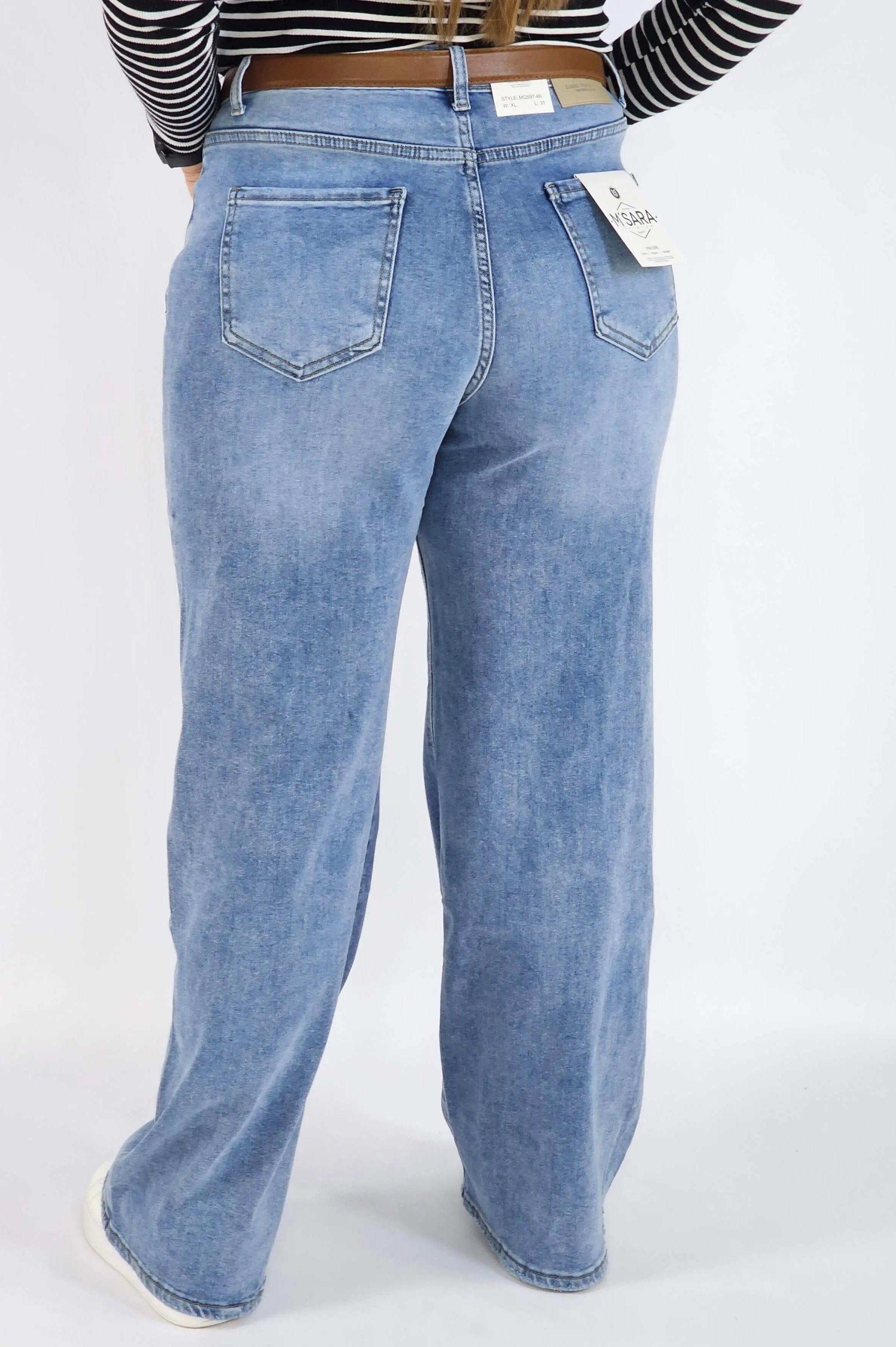 Spodnie Plus Size Niebieskie Jeansy Szeroka Nogawka – Stylowe i Wygodne XXL Stylowa XL