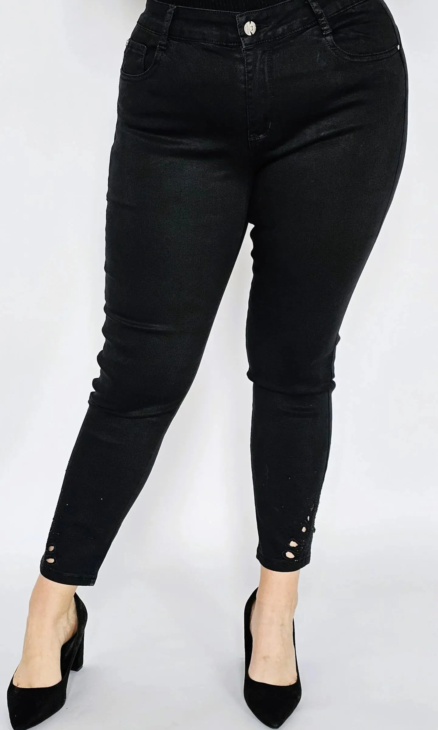 Spodnie czarne z cyrkonii przy nogawce Stylowa XL