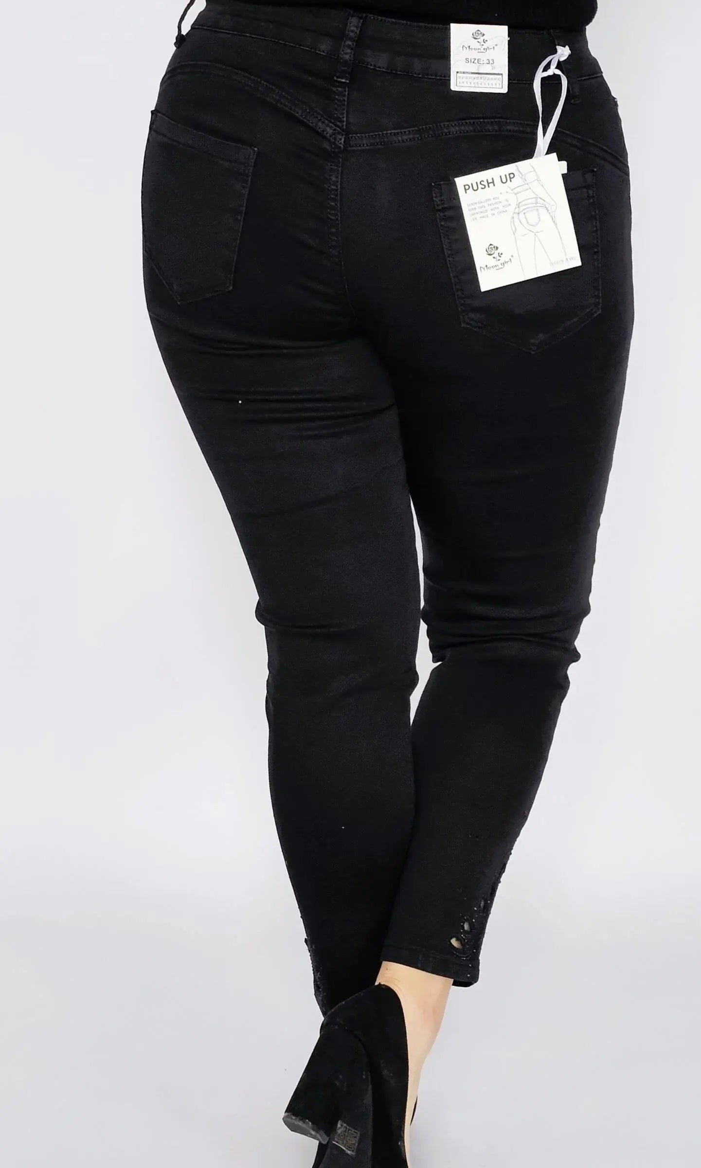 Spodnie czarne z cyrkonii przy nogawce Stylowa XL