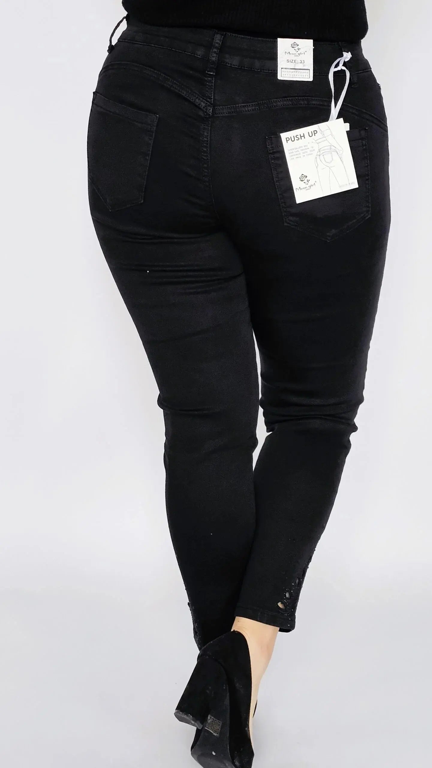 Spodnie czarne z cyrkonii przy nogawce Stylowa XL