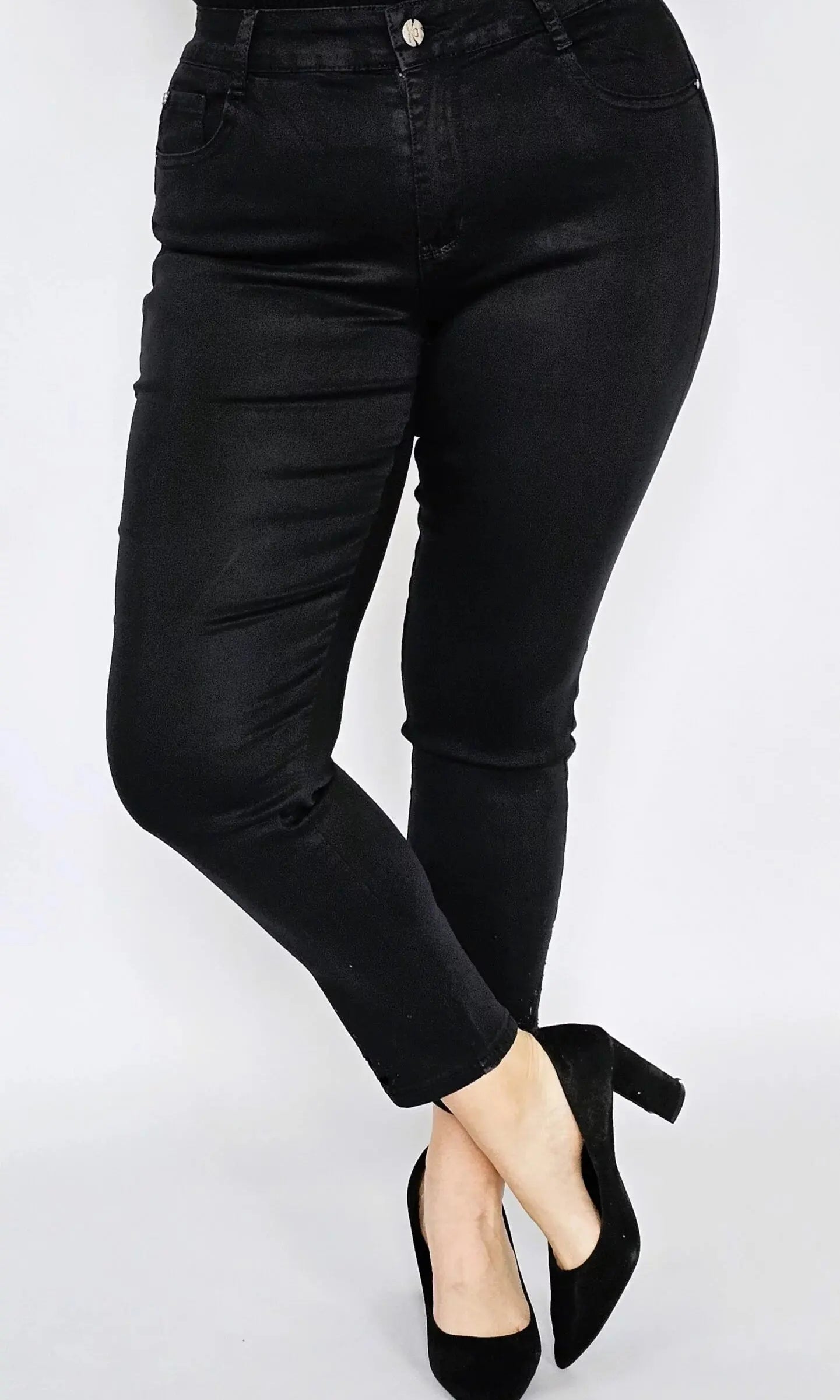 Spodnie czarne z cyrkonii przy nogawce Stylowa XL