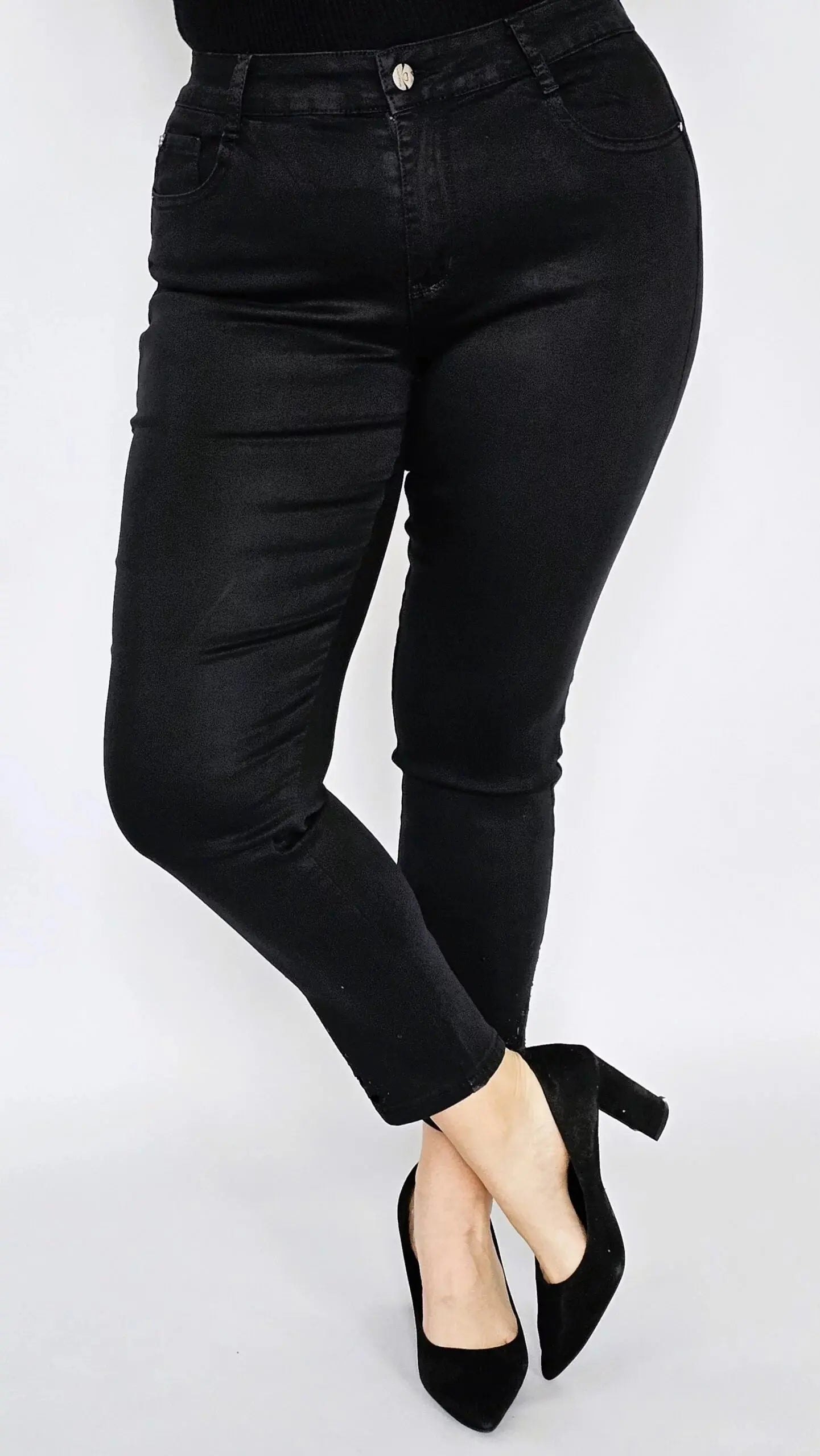 Spodnie czarne z cyrkonii przy nogawce Stylowa XL